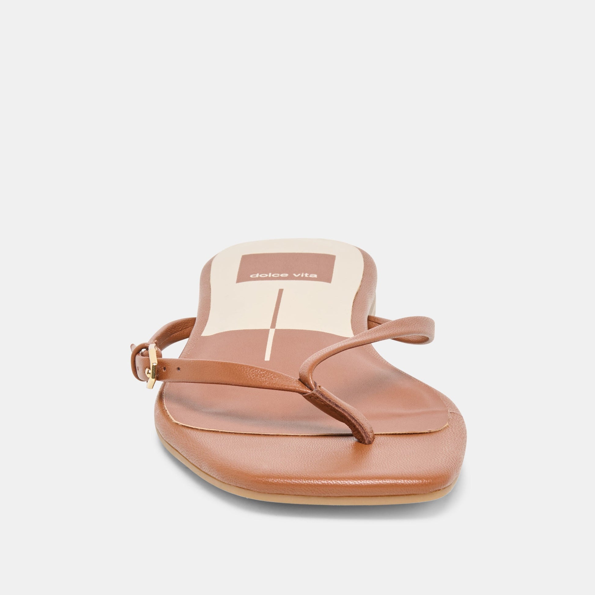 Dolce Vita MALTA Cognac Leather Buckle Flip-Flop Sandals