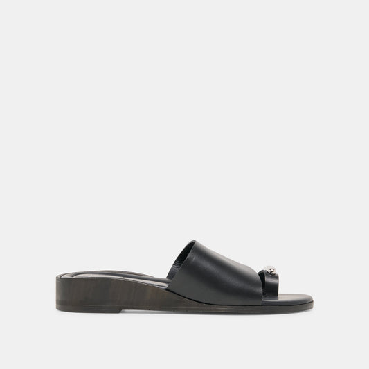 Dolce Vita MOXY Black Leather Metal Detail Open-Toe Sandals