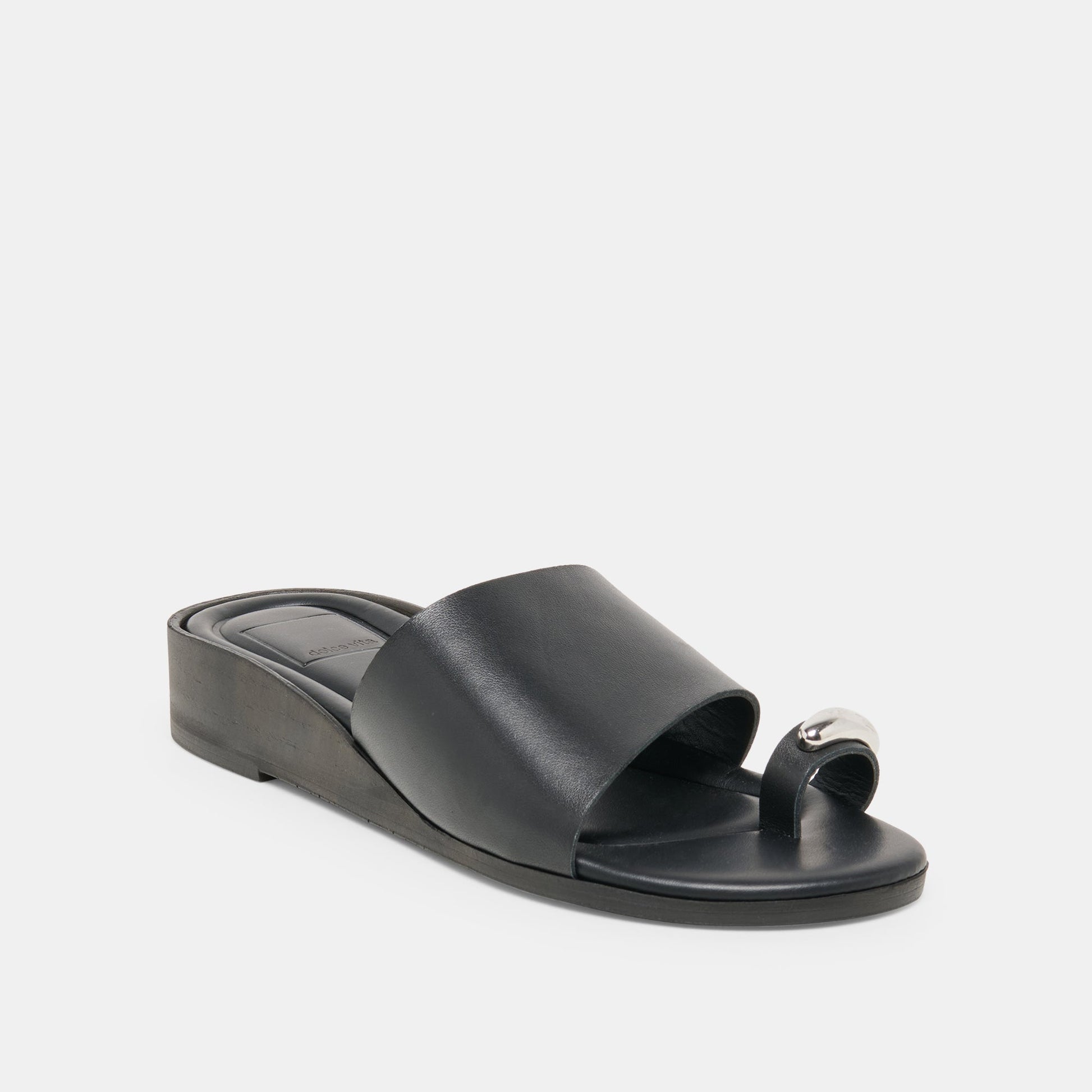 Dolce Vita MOXY Black Leather Metal Detail Open-Toe Sandals