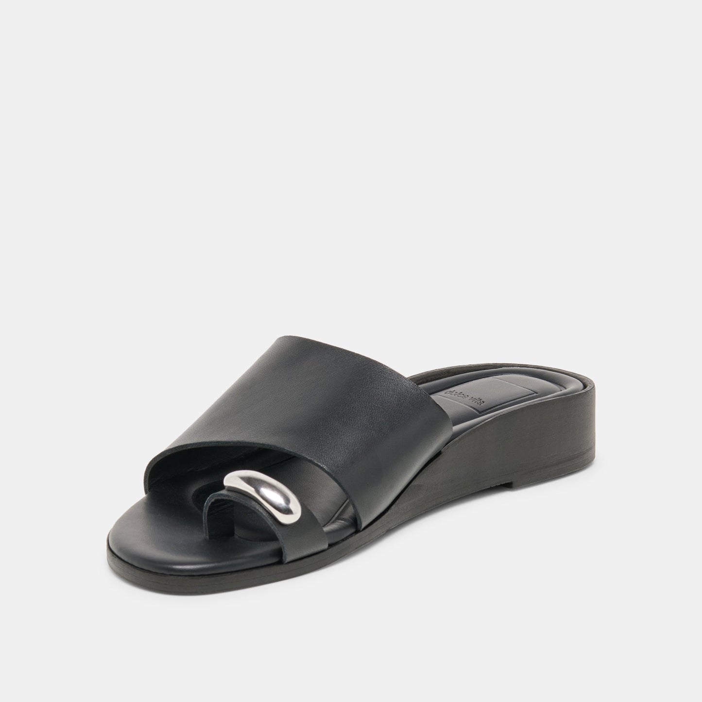 Dolce Vita MOXY Black Leather Metal Detail Open-Toe Sandals