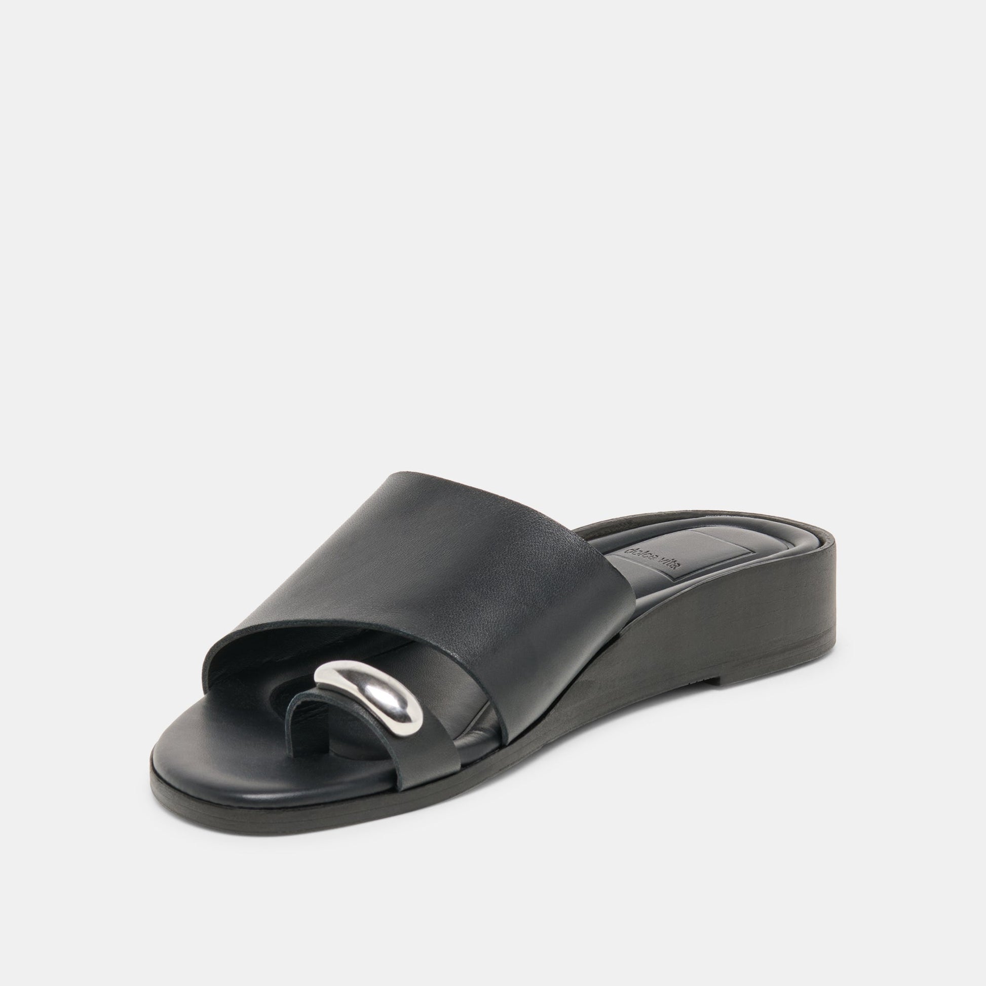Dolce Vita MOXY Black Leather Metal Detail Open-Toe Sandals