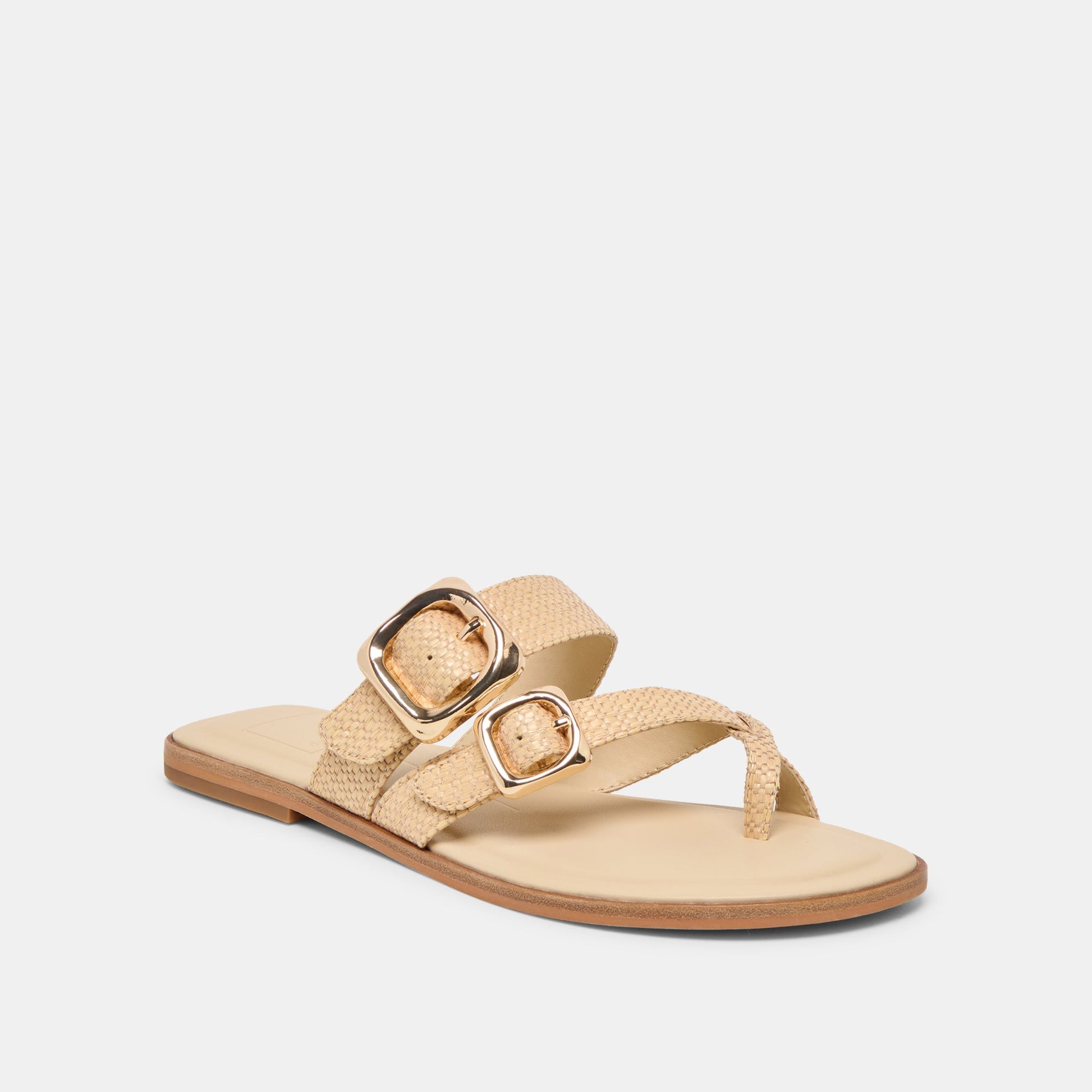 Dolce Vita SHORE Sand Raffia Flip-Flop Buckled Sandals