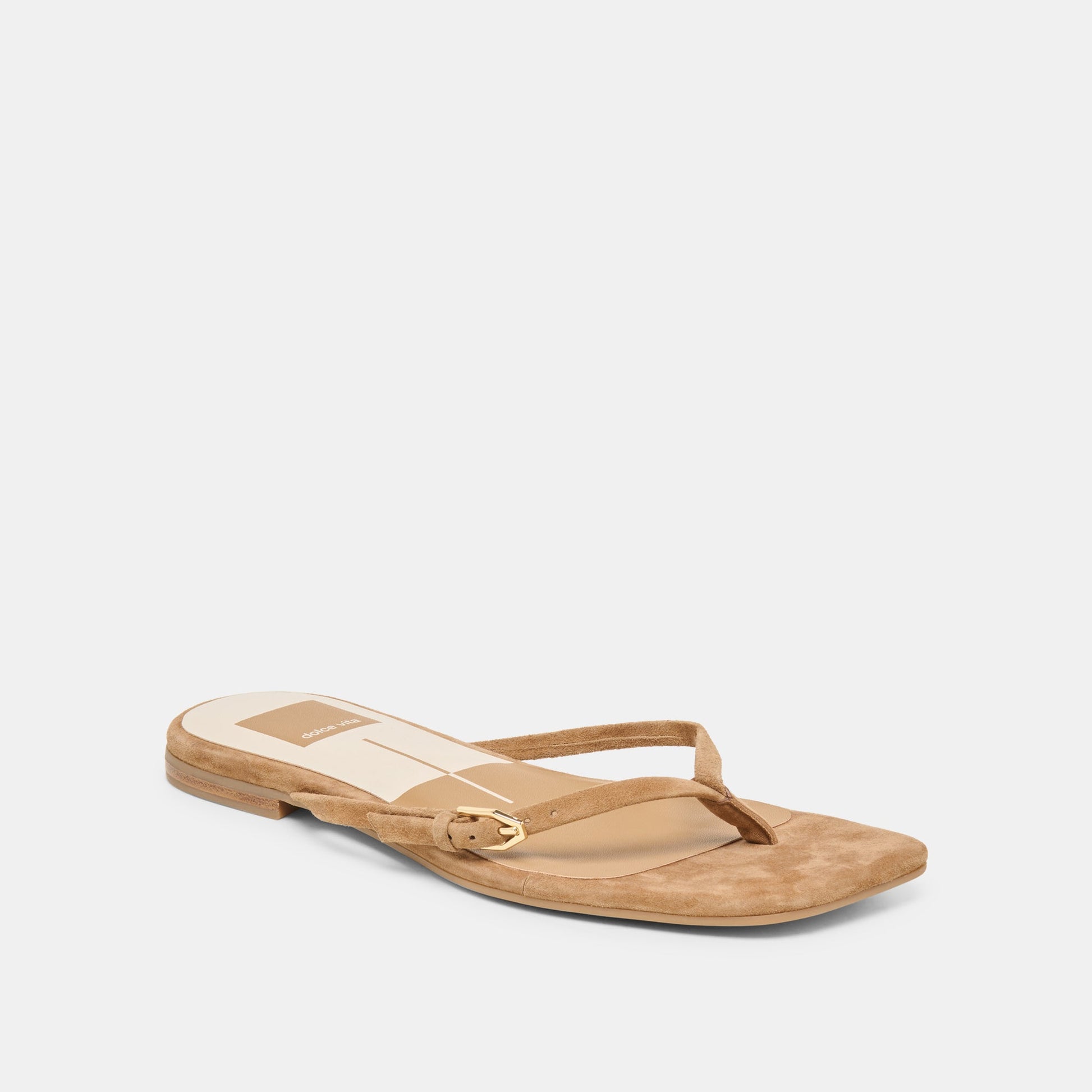 Dolce Vita MALTA Lt Brown Suede Buckle Flip-Flop Sandals