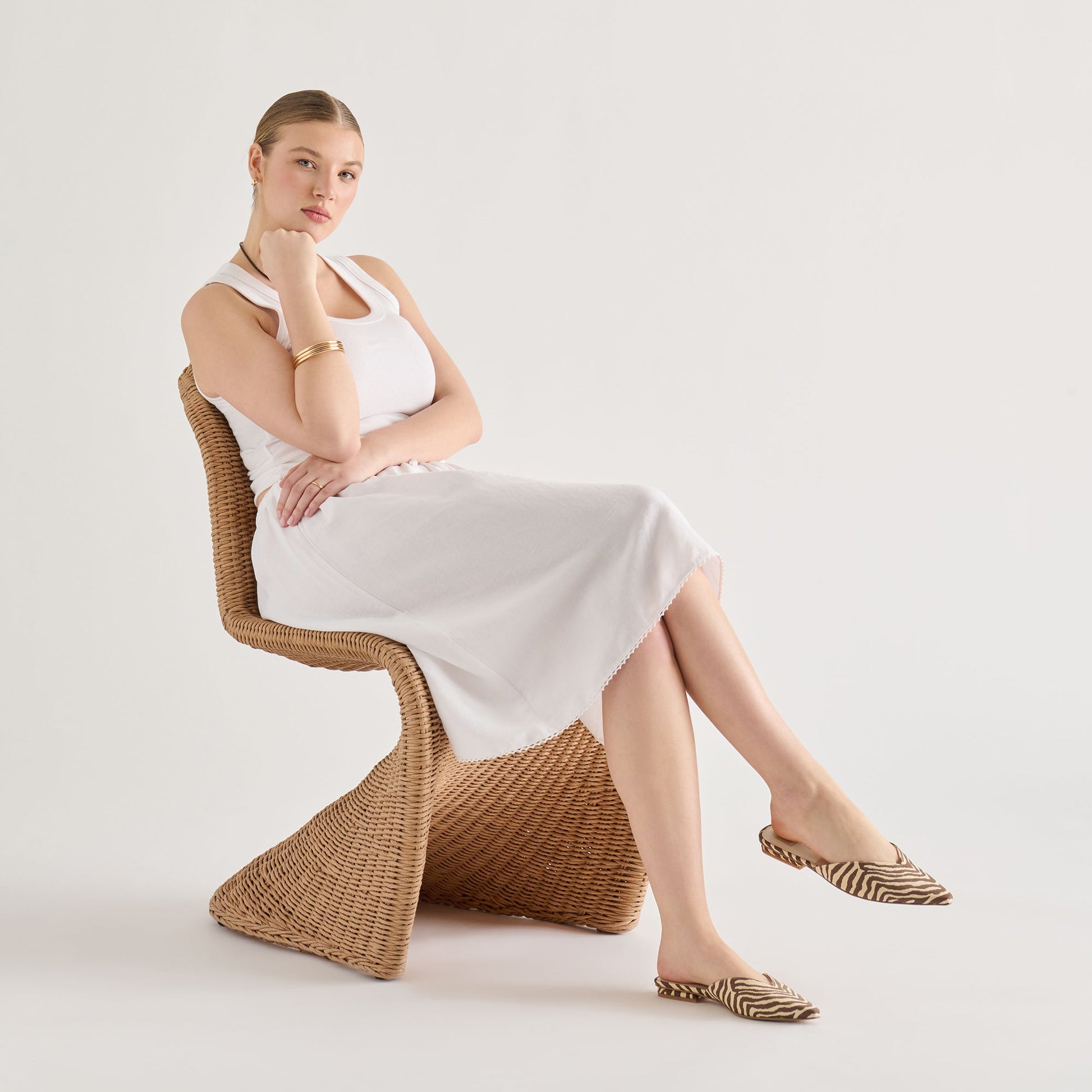 Dolce Vita Elm Beige Zebra Raffia Flats
