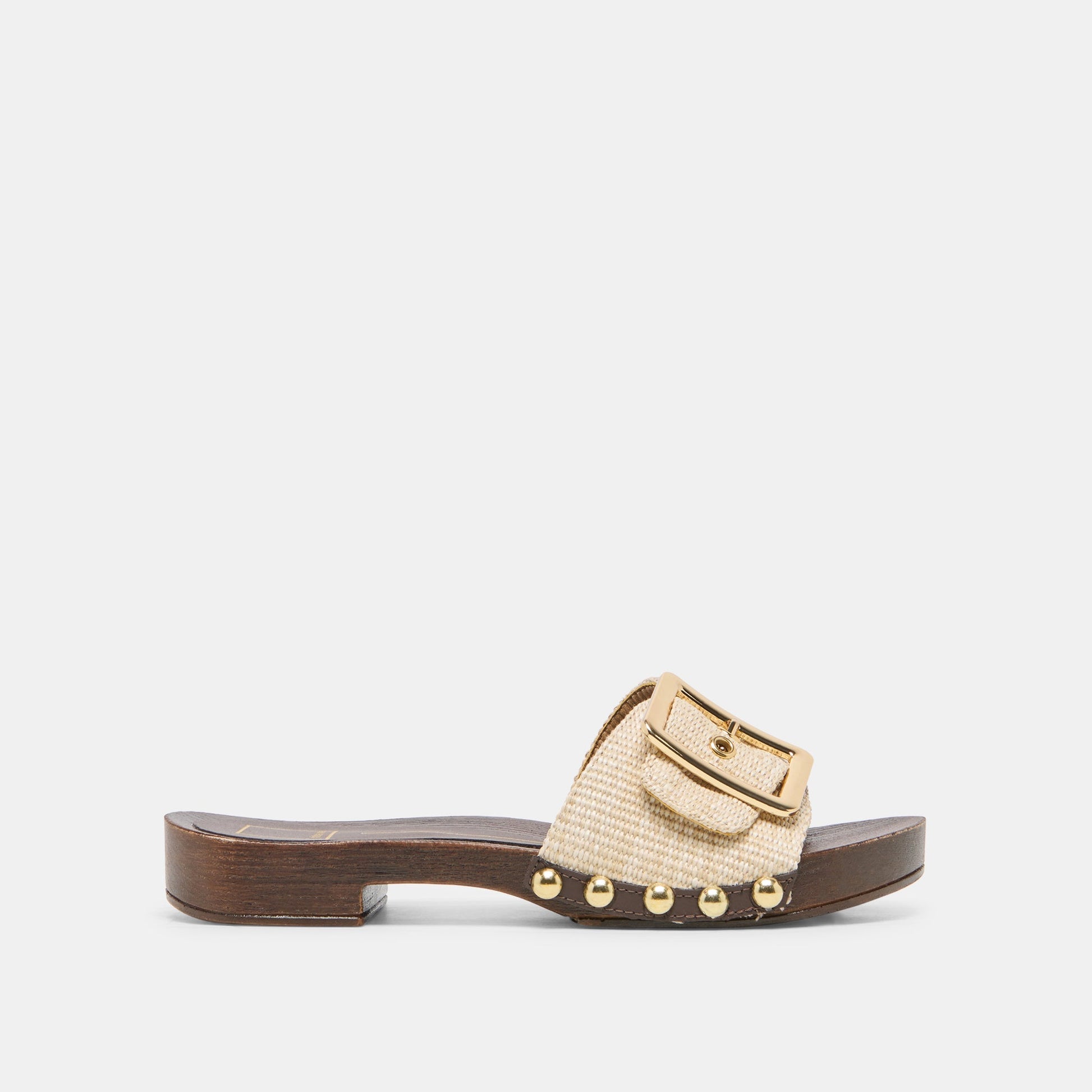 Dolce Vita SHERY Natural Raffia Open-Toe Buckle Wood Sole Sandals