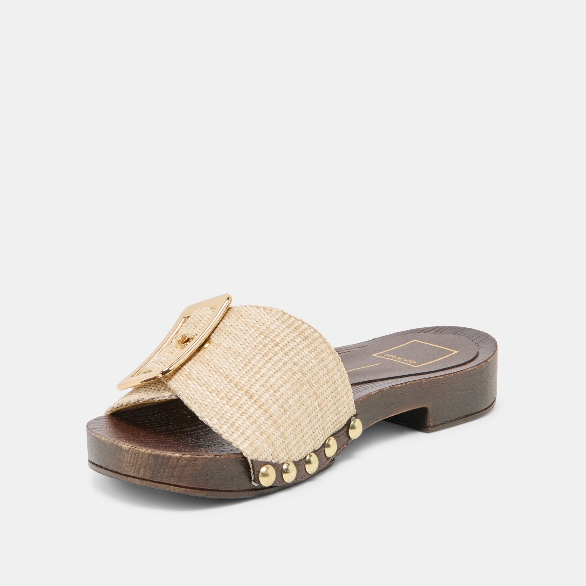 Dolce Vita SHERY Natural Raffia Open-Toe Buckle Wood Sole Sandals