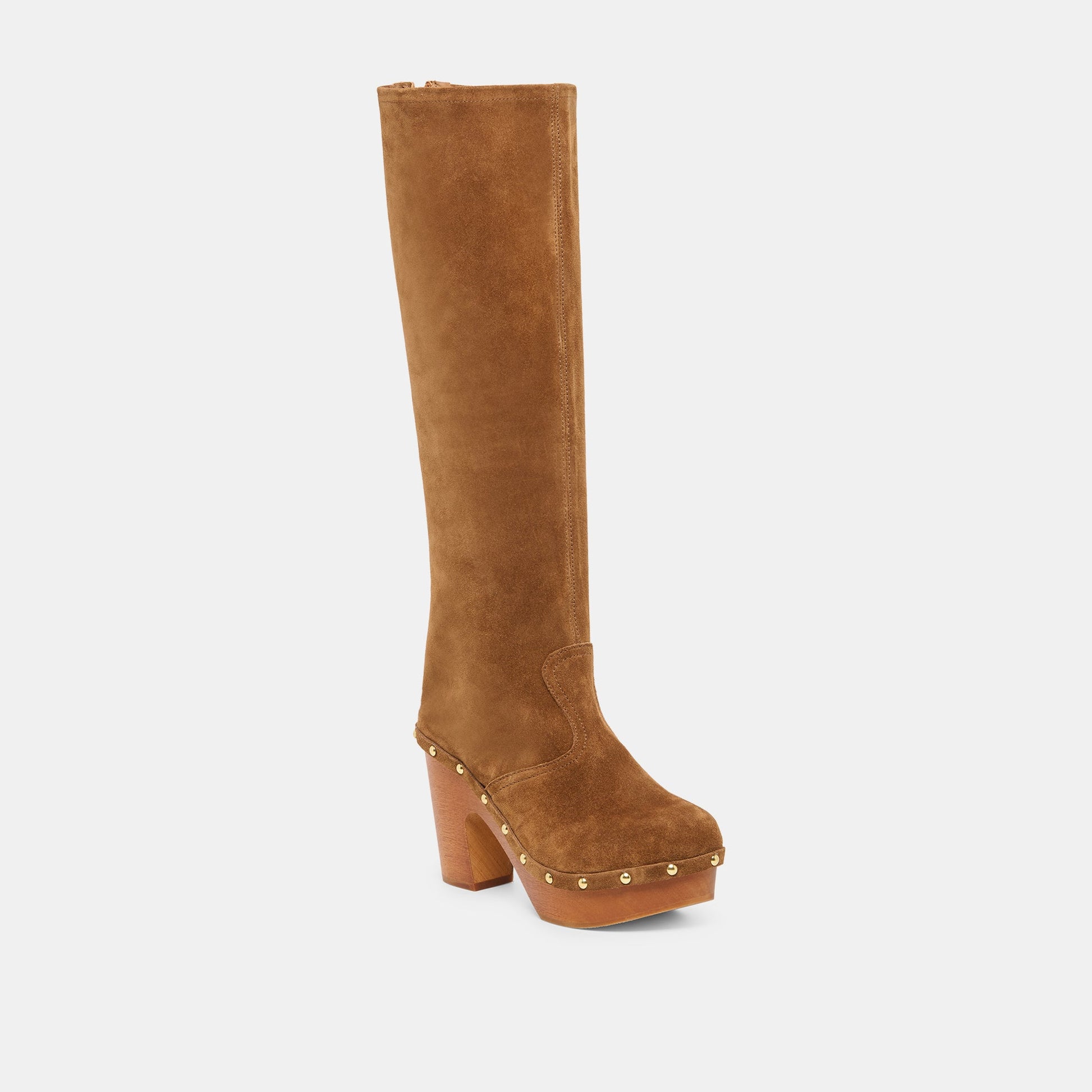 Dolce Vita JENNY Chestnut Suede Knee-High Platform Wood Sole Boots
