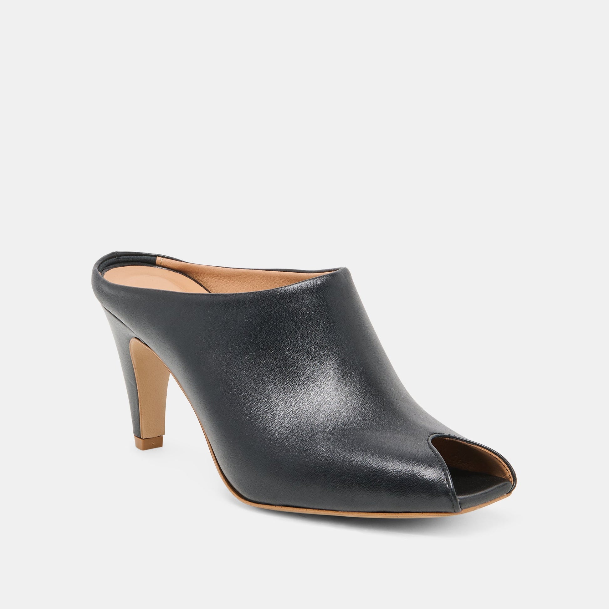 Dolce Vita MERY Black Leather Peep-Toe Heels