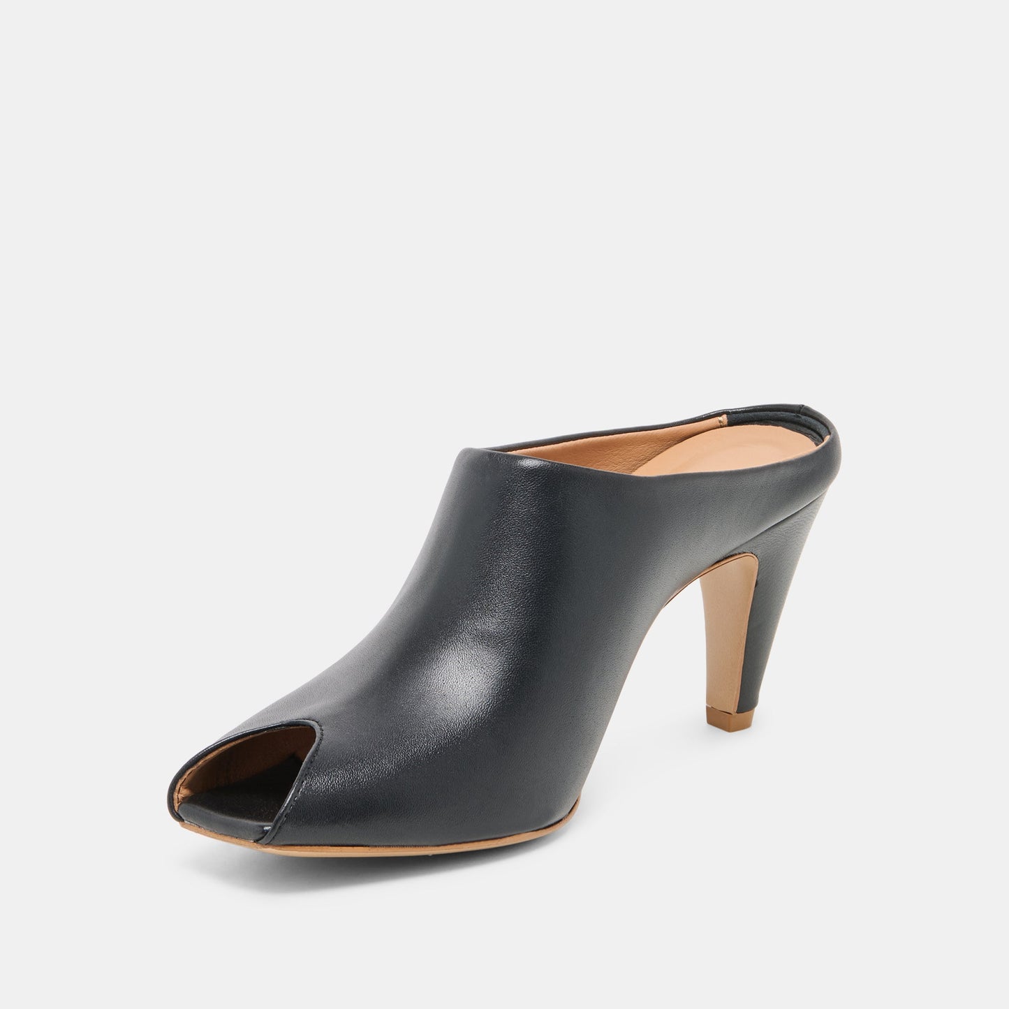 Dolce Vita MERY Black Leather Peep-Toe Heels