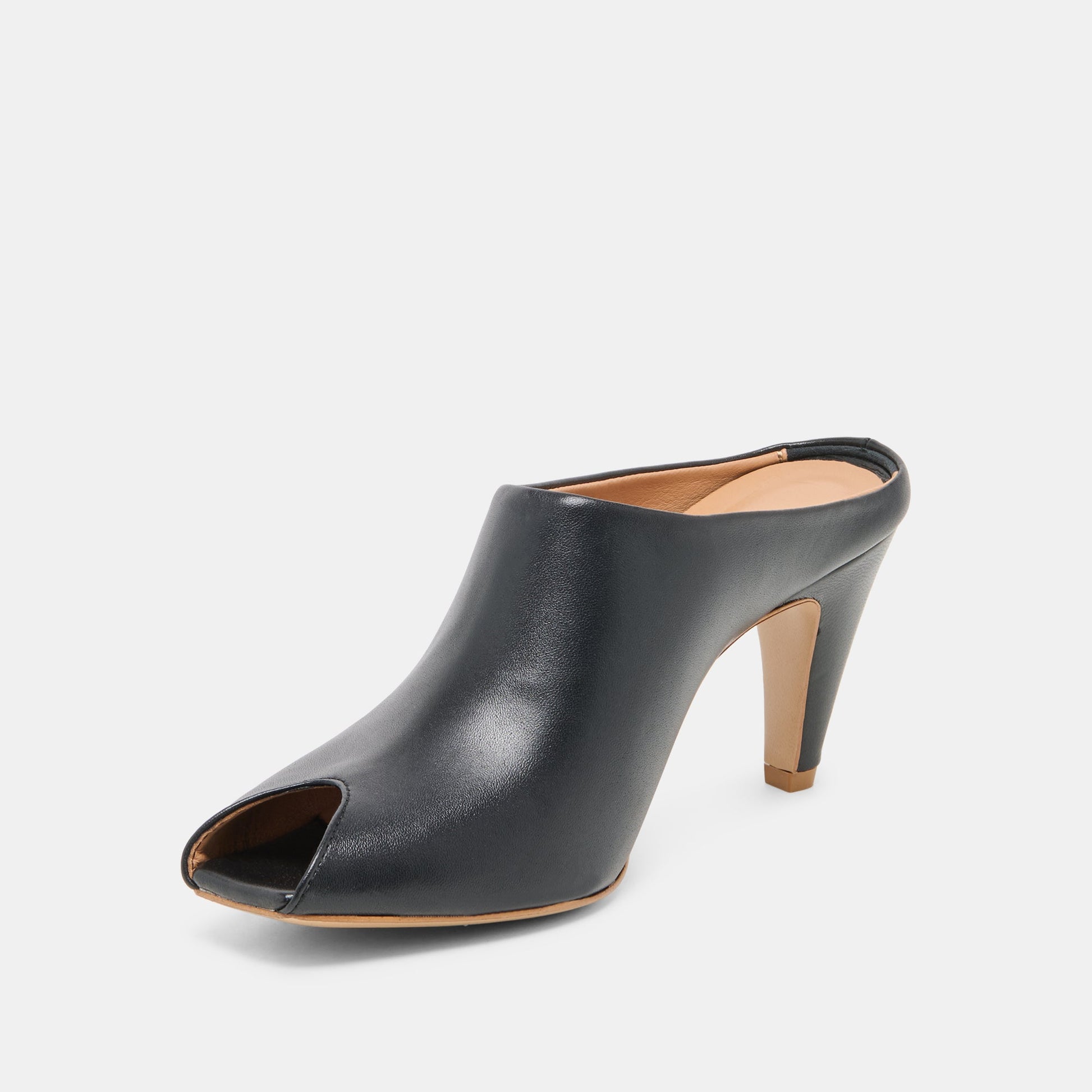 Dolce Vita MERY Black Leather Peep-Toe Heels