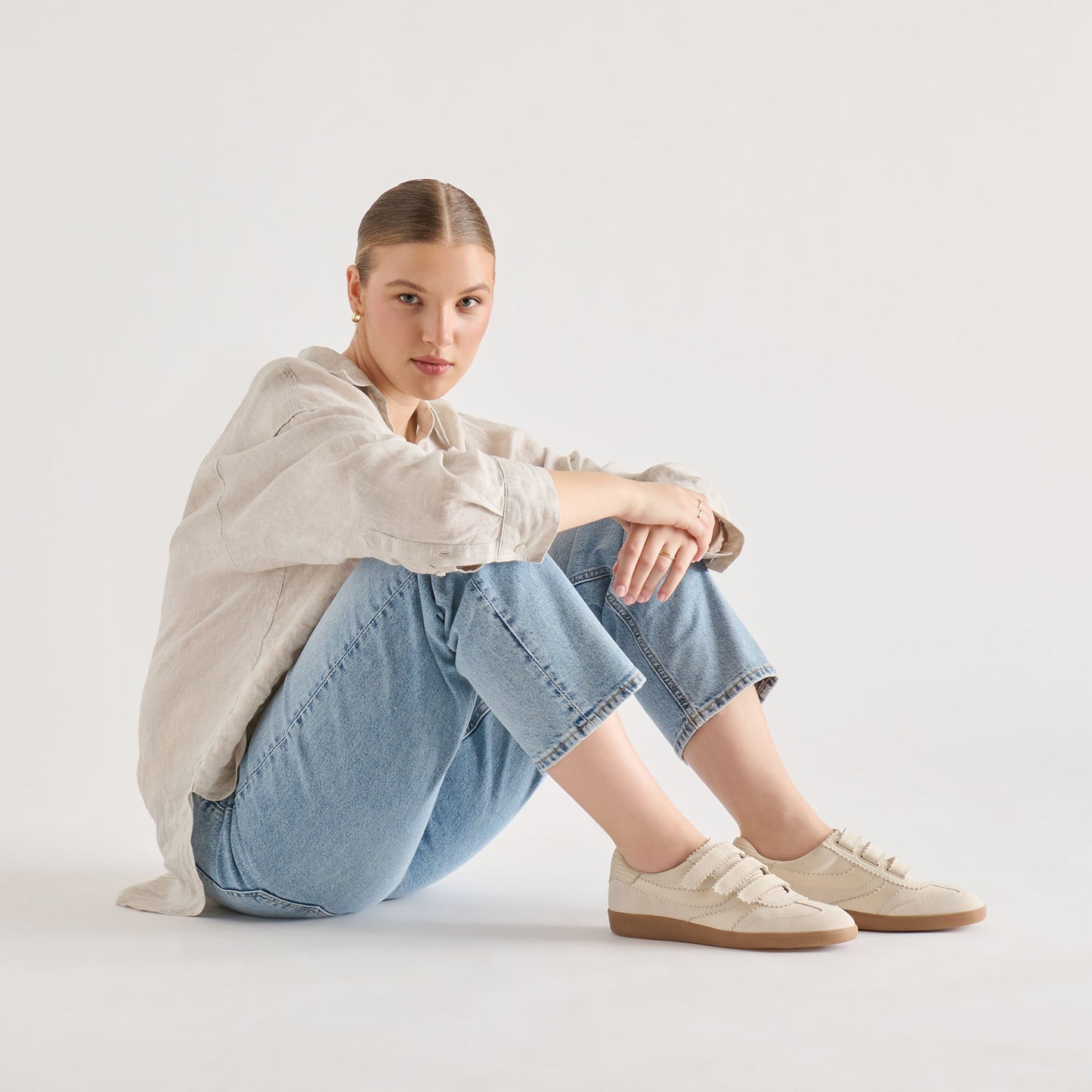 Dolce Vita Merit Velcro Ivory Leather Sneakers