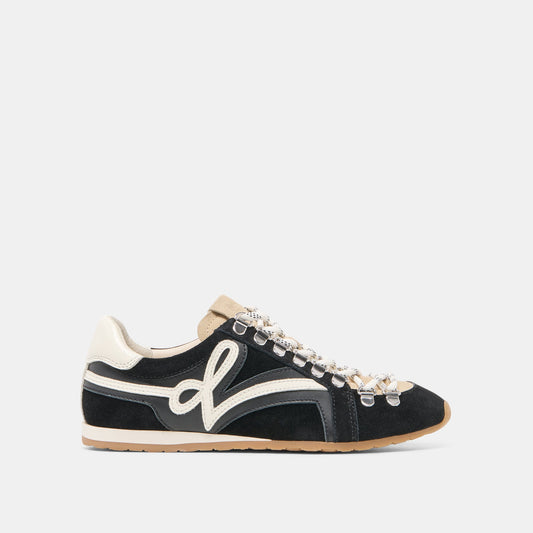 Dolce Vita DEACON Black White Suede Lace-Up Sneakers