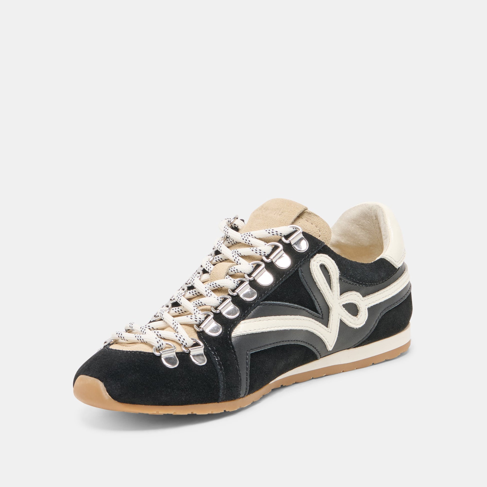 Dolce Vita DEACON Black White Suede Lace-Up Sneakers