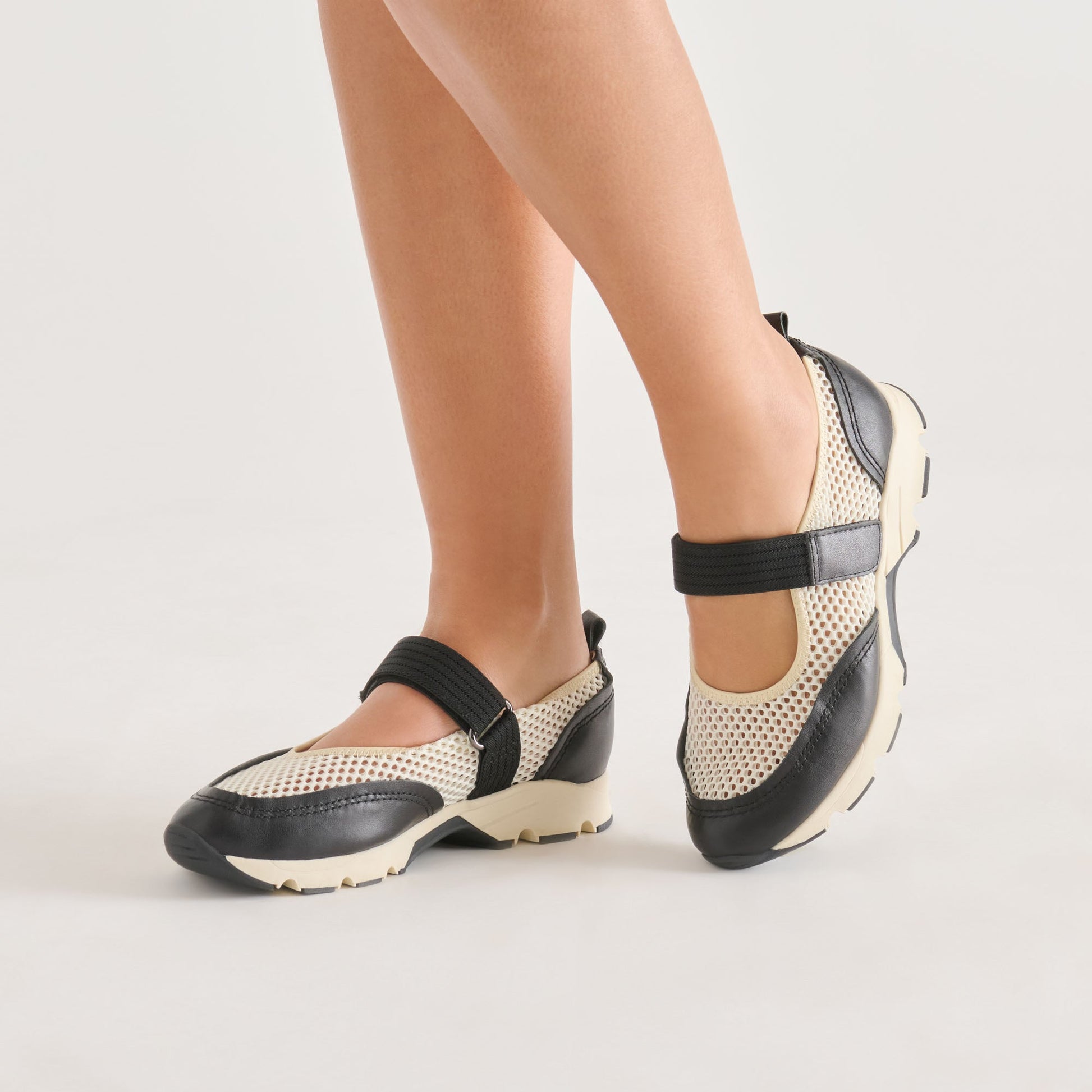 Dolce Vita Seline White Black Mesh Sneakers