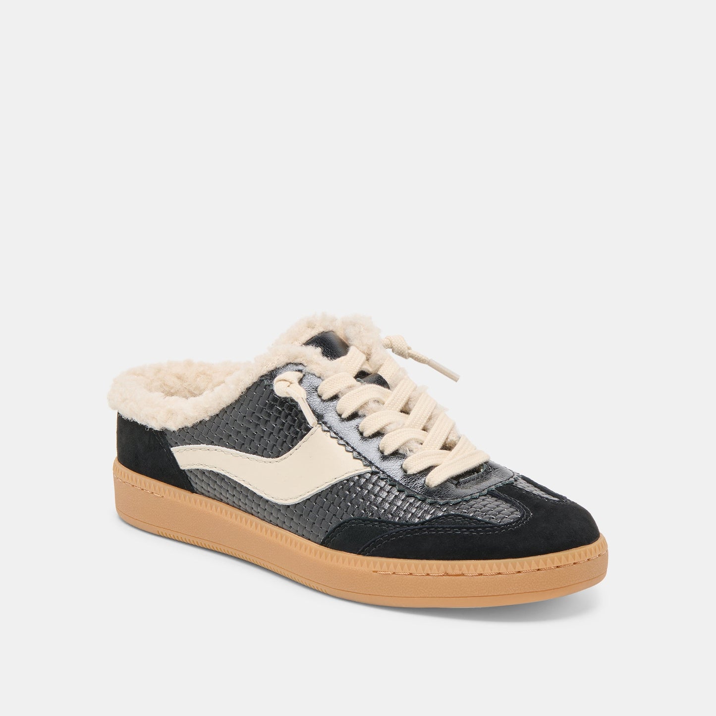 Dolce Vita Notice Slide Plush Black Woven Leather Sneakers