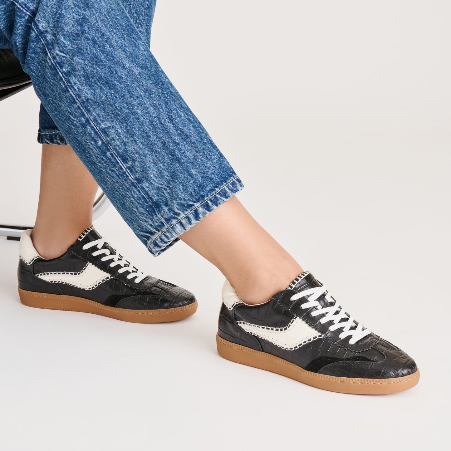 Dolce Vita NOTICE STITCH SNEAKERS NOIR CROCO EMBOSSED LEATHER
 – Dolce Vita