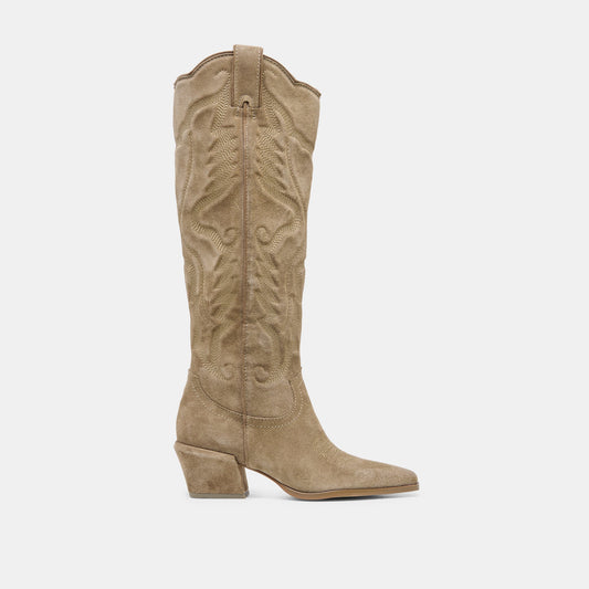 Dolce Vita LUNI Taupe Suede Knee-High Pointed Toe Western Boots