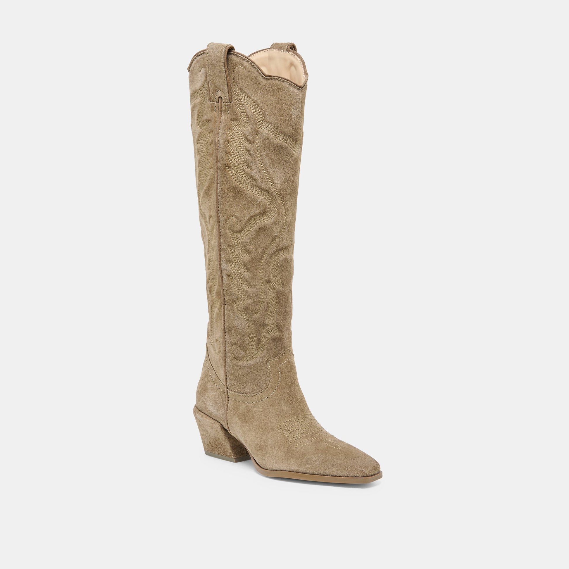 Dolce Vita LUNI Taupe Suede Knee-High Pointed Toe Western Boots