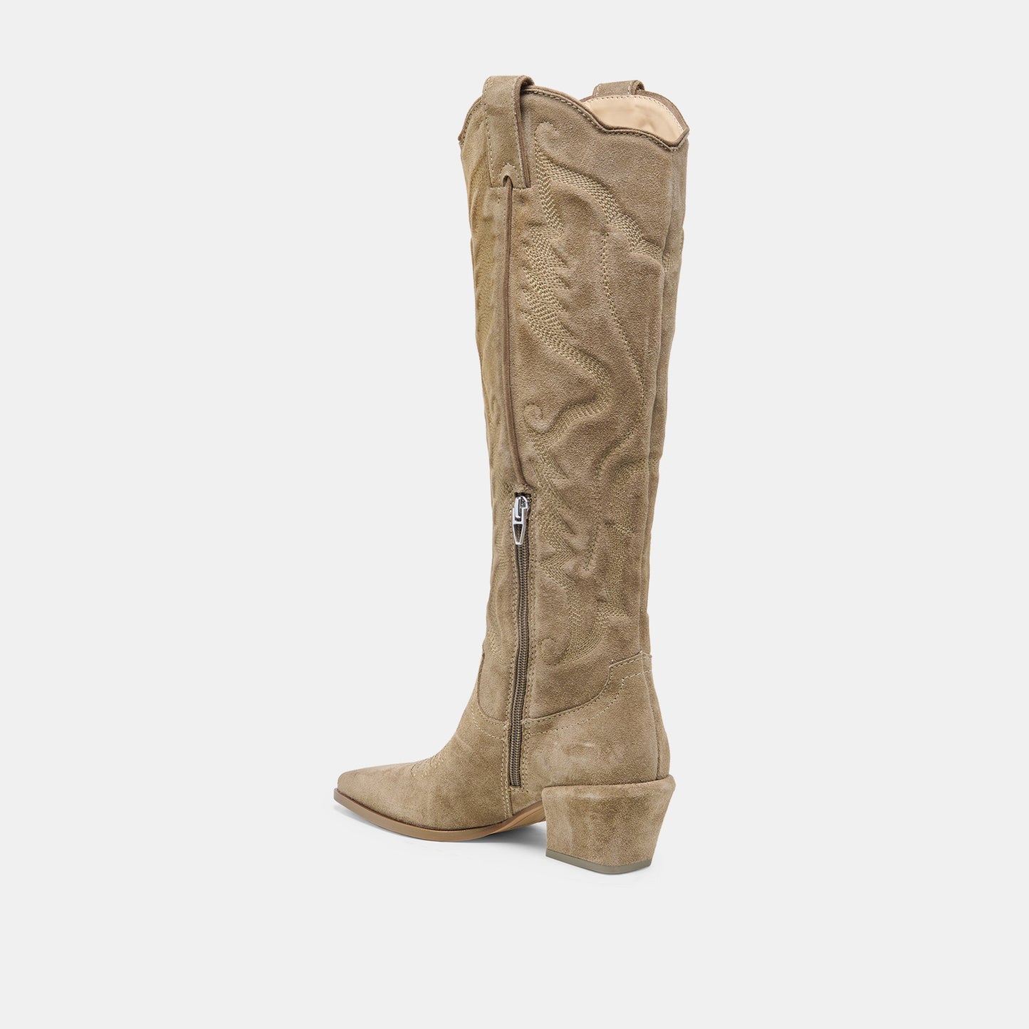 Dolce Vita LUNI Taupe Suede Knee-High Pointed Toe Western Boots