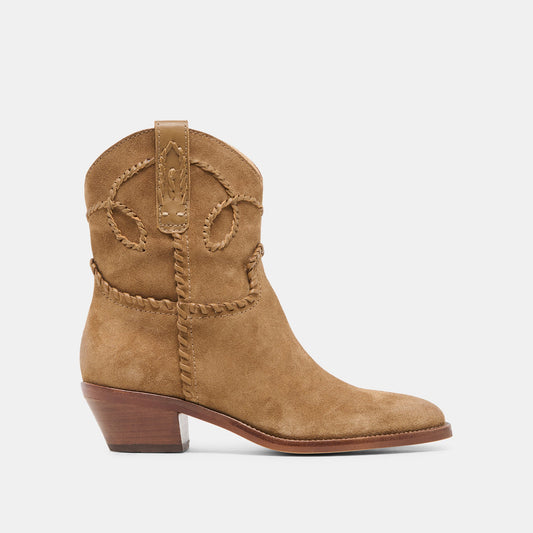 Dolce Vita RUDO Lt Brown Suede Western Pointed-Toe Ankle Boots