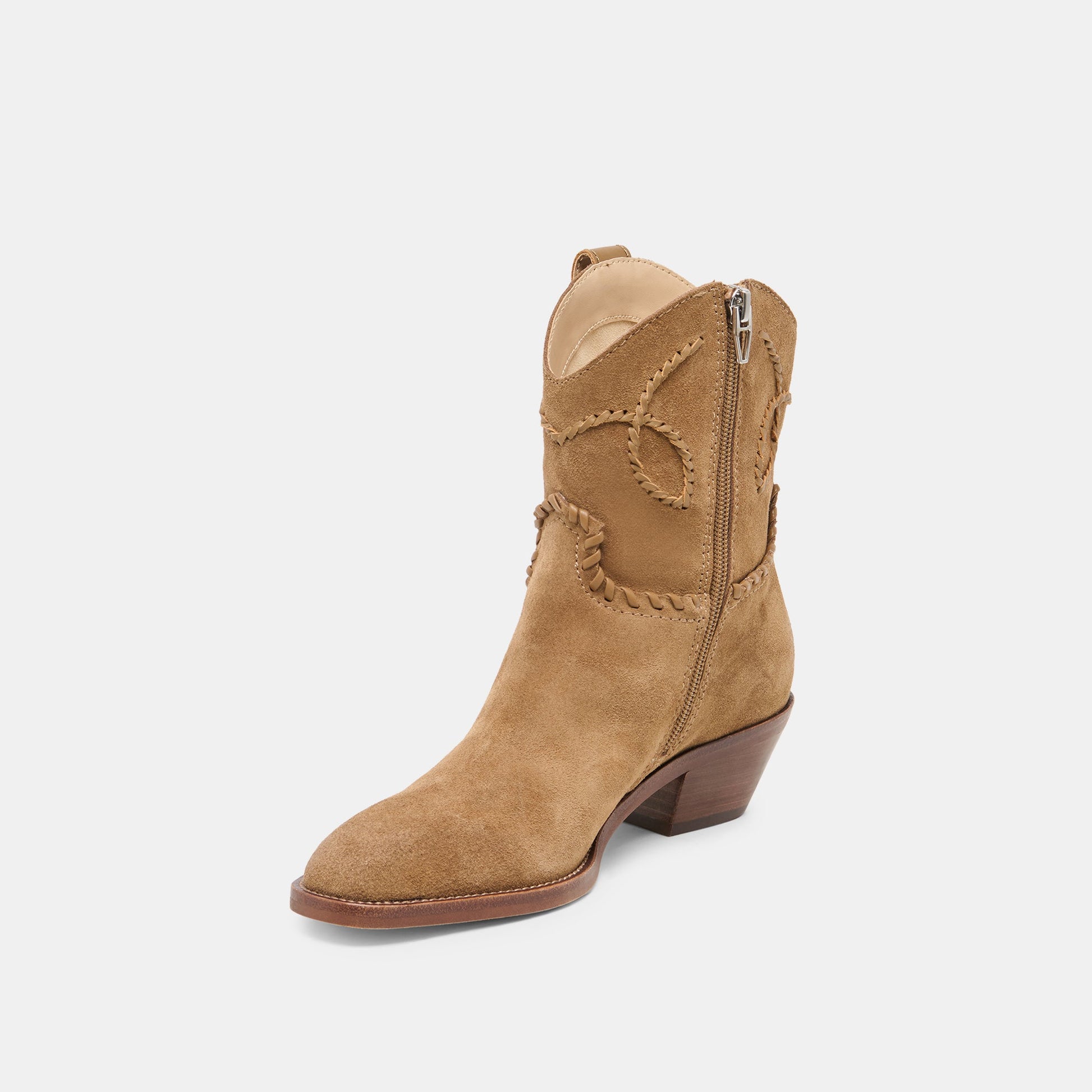 Dolce Vita RUDO Lt Brown Suede Western Pointed-Toe Ankle Boots