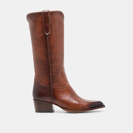 Dolce Vita VIGLA Chestnut Leather Pointed-Toe Western Boots
