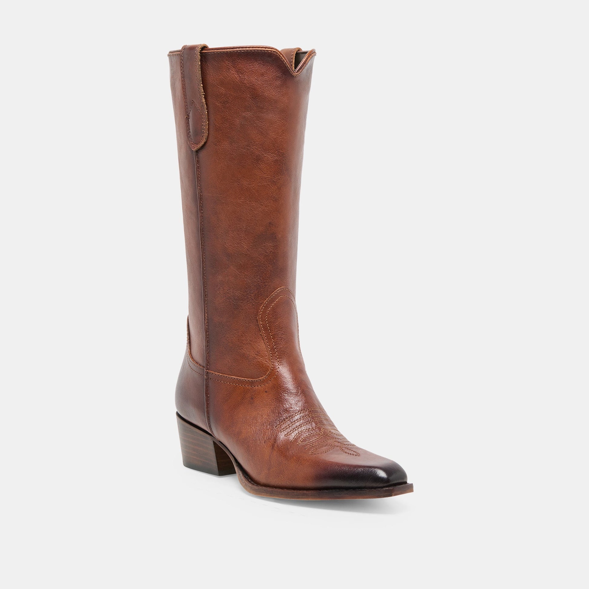Dolce Vita VIGLA Chestnut Leather Pointed-Toe Western Boots