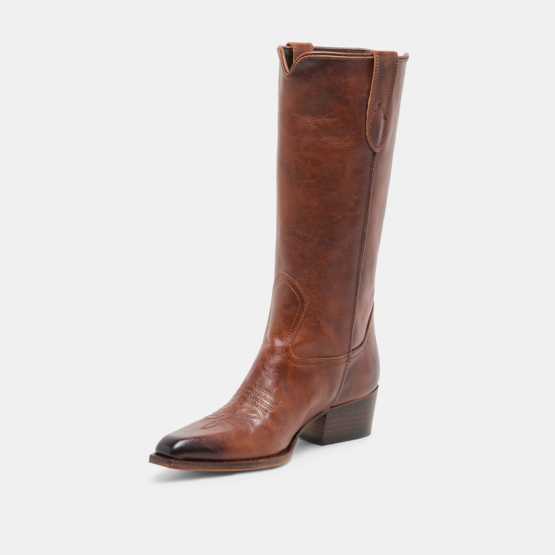 Dolce Vita VIGLA Chestnut Leather Pointed-Toe Western Boots