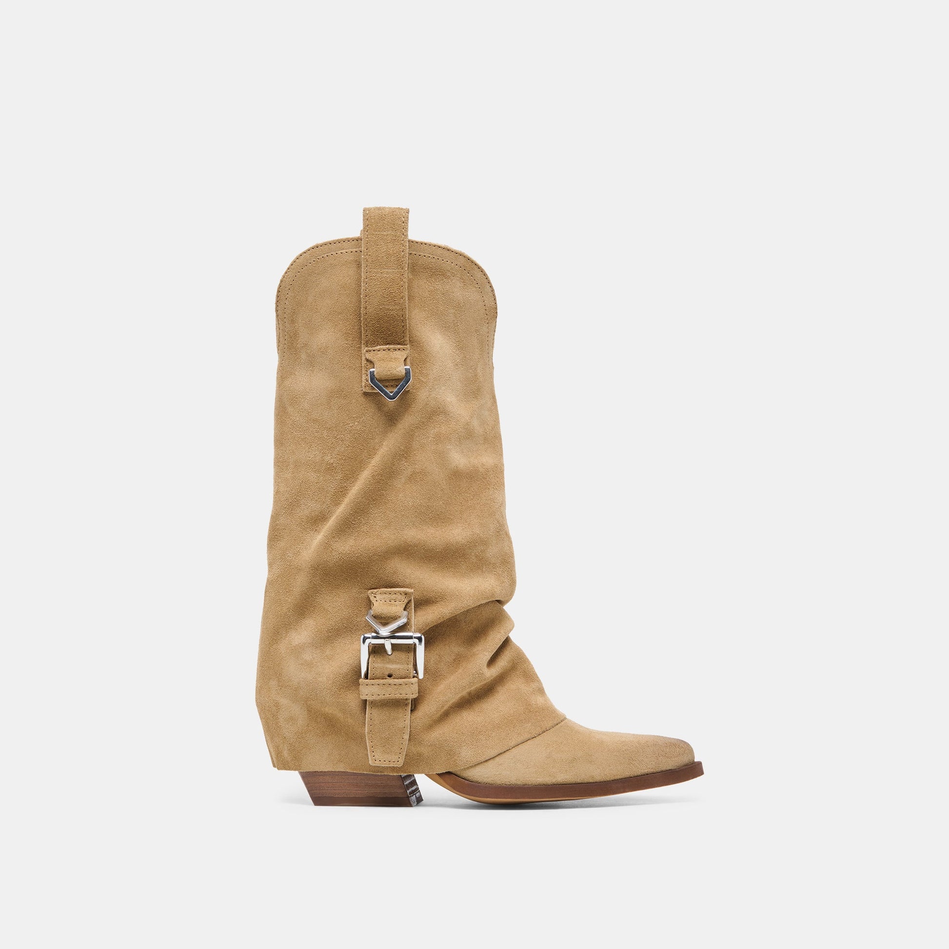 Dolce Vita ROGUE Camel Suede Mid-Calf Western Slouch Boots