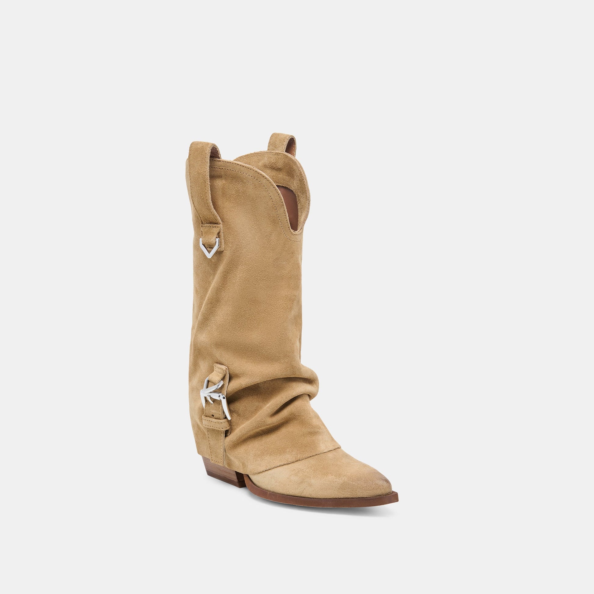 Dolce Vita ROGUE Camel Suede Mid-Calf Western Slouch Boots