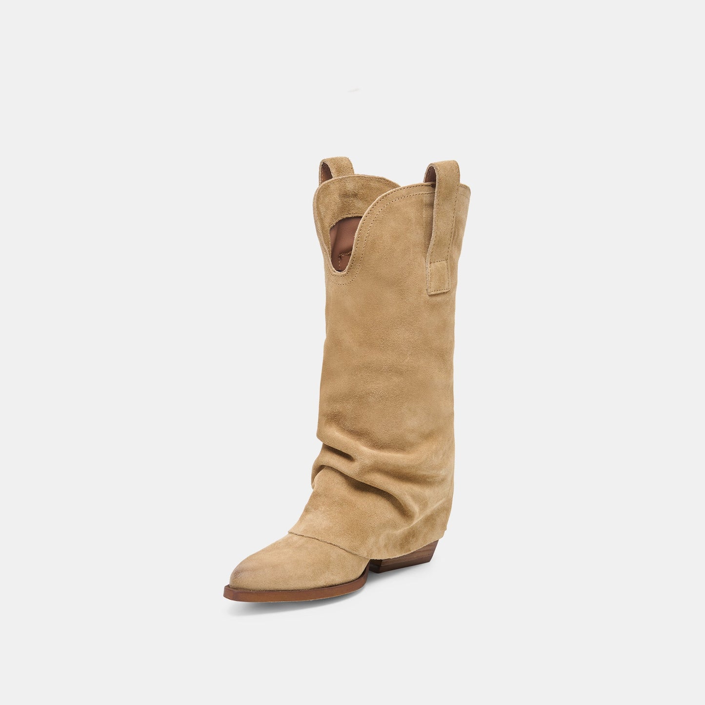 Dolce Vita ROGUE Camel Suede Mid-Calf Western Slouch Boots