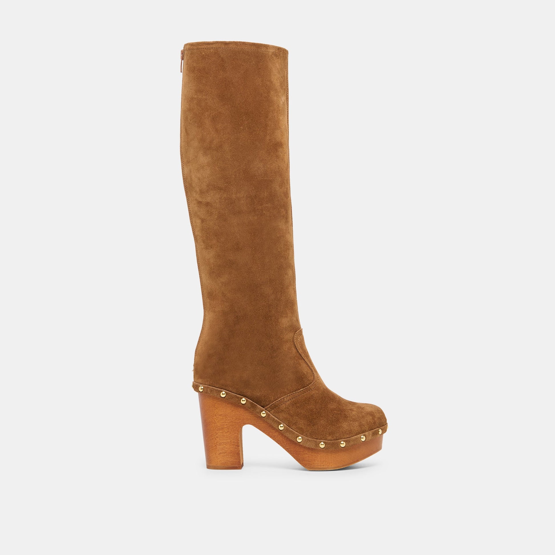 Dolce Vita JENNY Chestnut Suede Knee-High Platform Wood Sole Boots