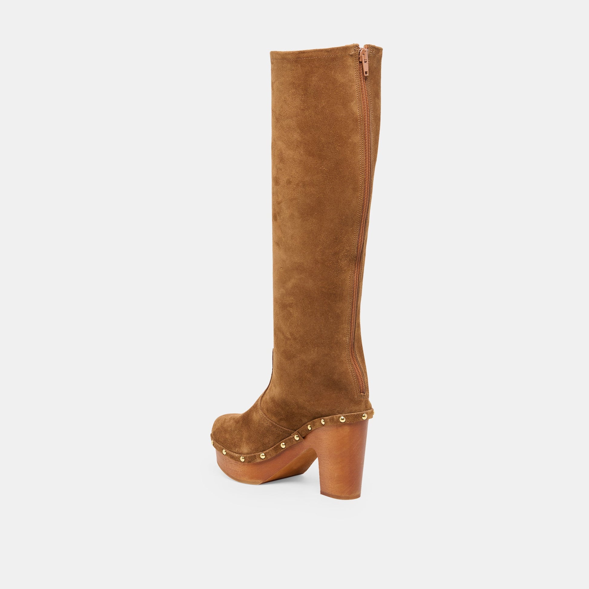 Dolce Vita JENNY Chestnut Suede Knee-High Platform Wood Sole Boots
