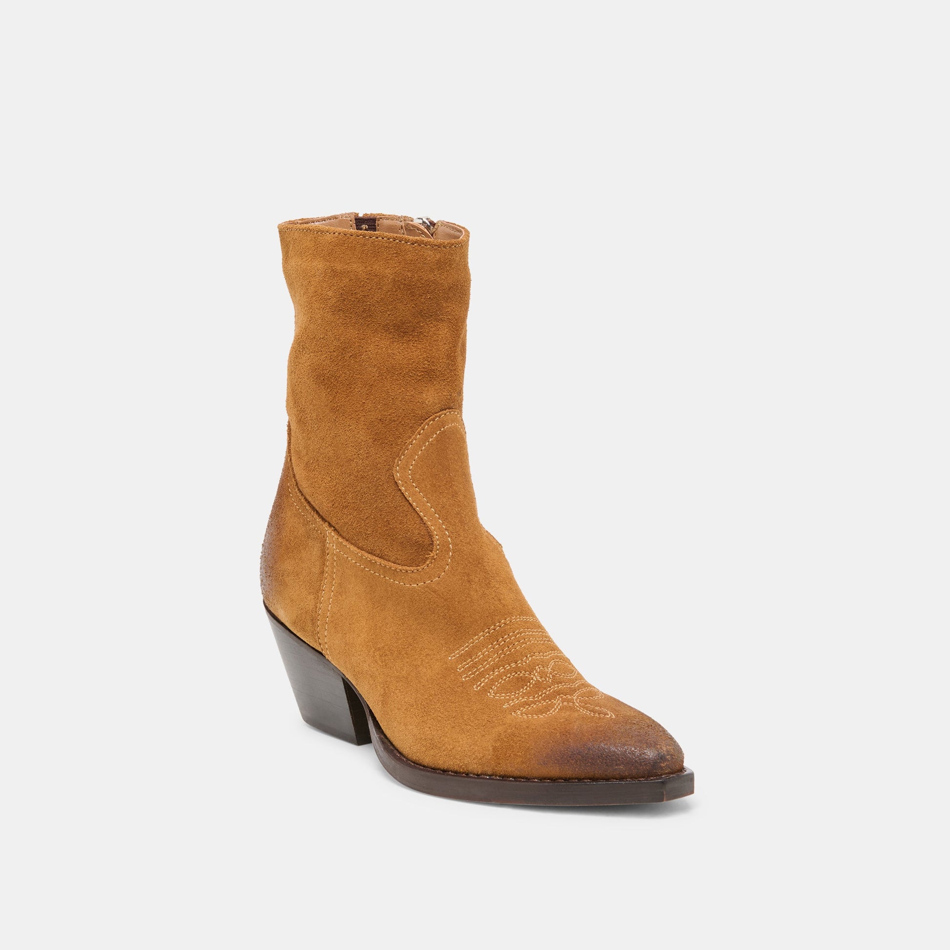 Dolce Vita KLYDE Cognac Suede Block Heel Ankle Boots