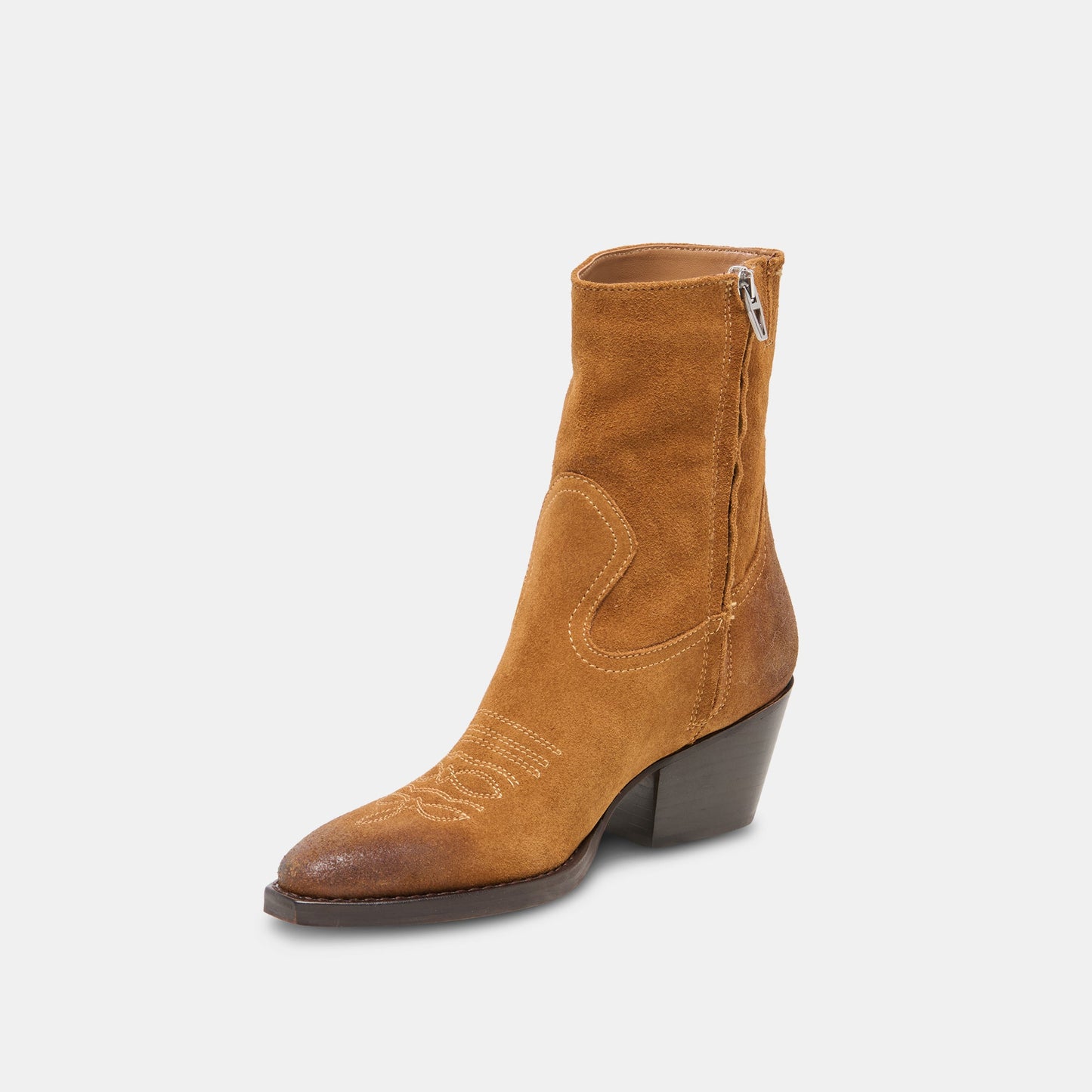 Dolce Vita KLYDE Cognac Suede Block Heel Ankle Boots