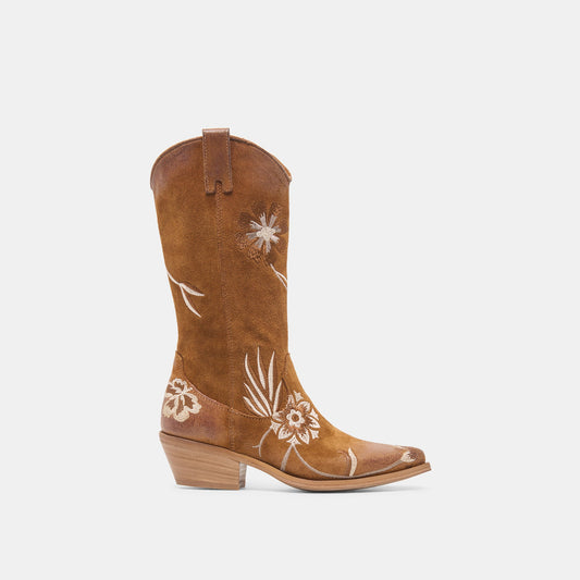 Dolce Vita BRANDO Tan Suede Embroidered Pointed-Toe Western Boots
