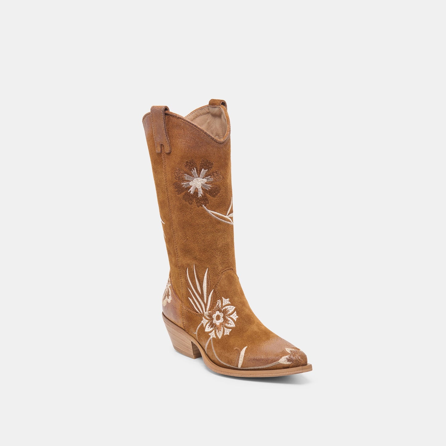 Dolce Vita BRANDO Tan Suede Embroidered Pointed-Toe Western Boots