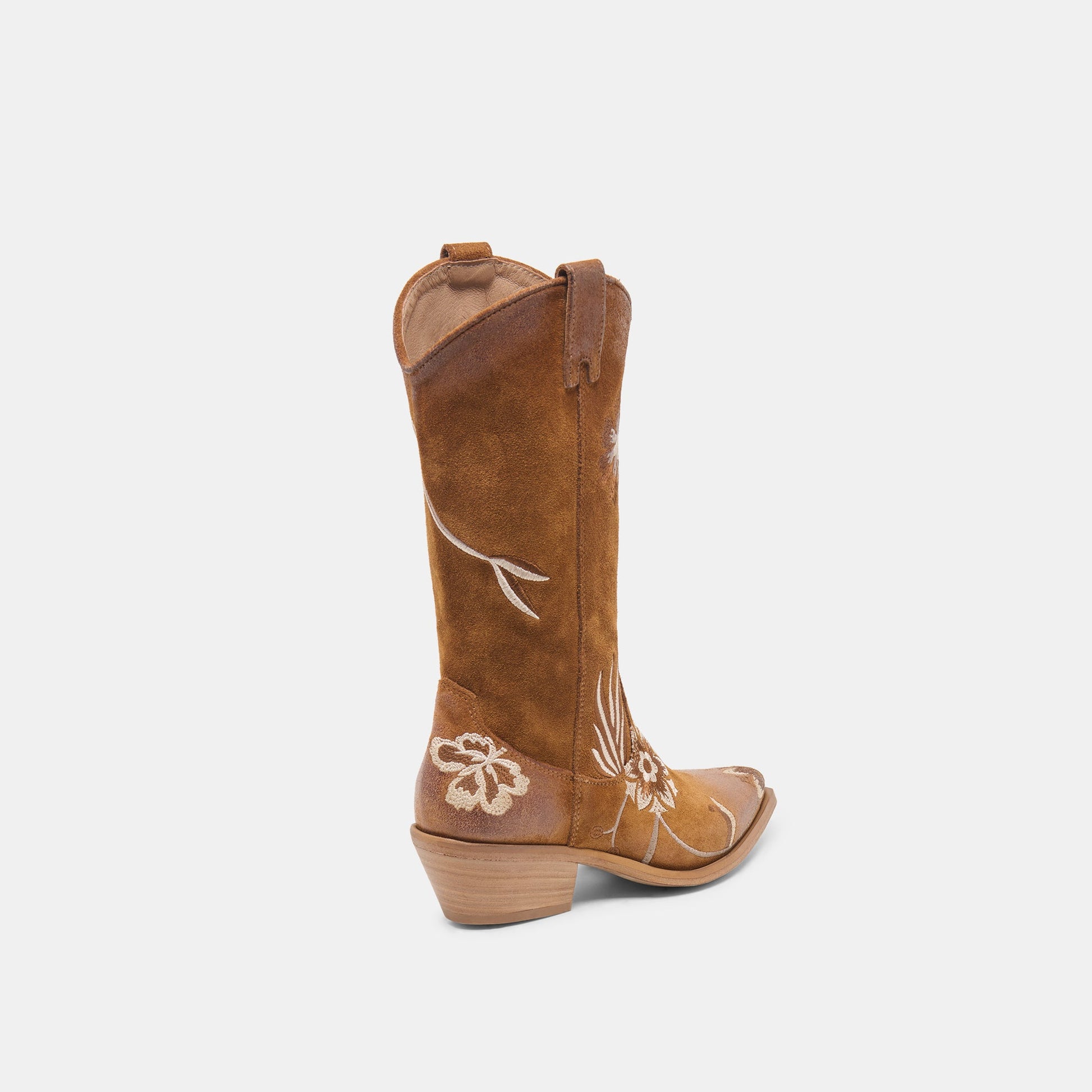 Dolce Vita BRANDO Tan Suede Embroidered Pointed-Toe Western Boots