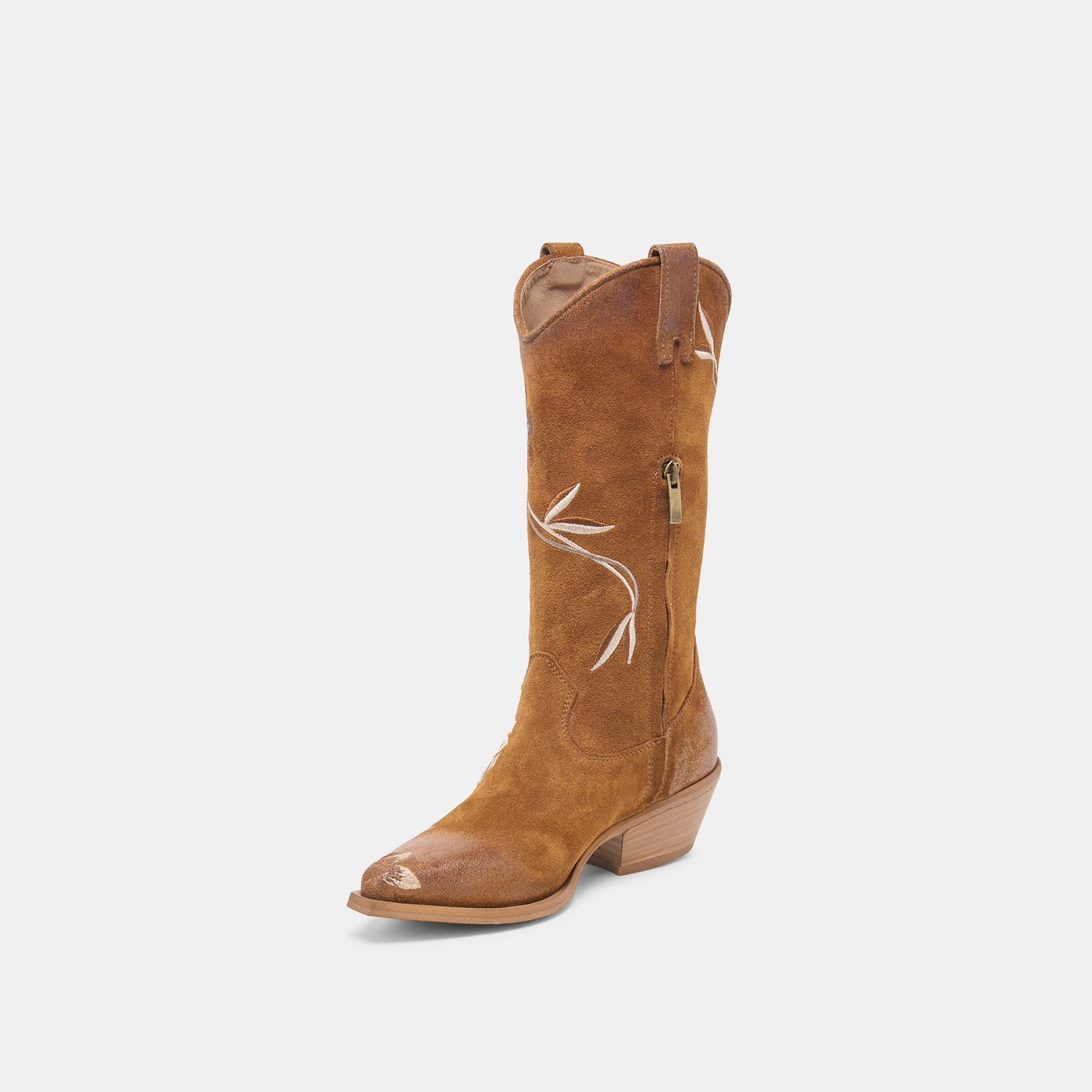 Dolce Vita BRANDO Tan Suede Embroidered Pointed-Toe Western Boots