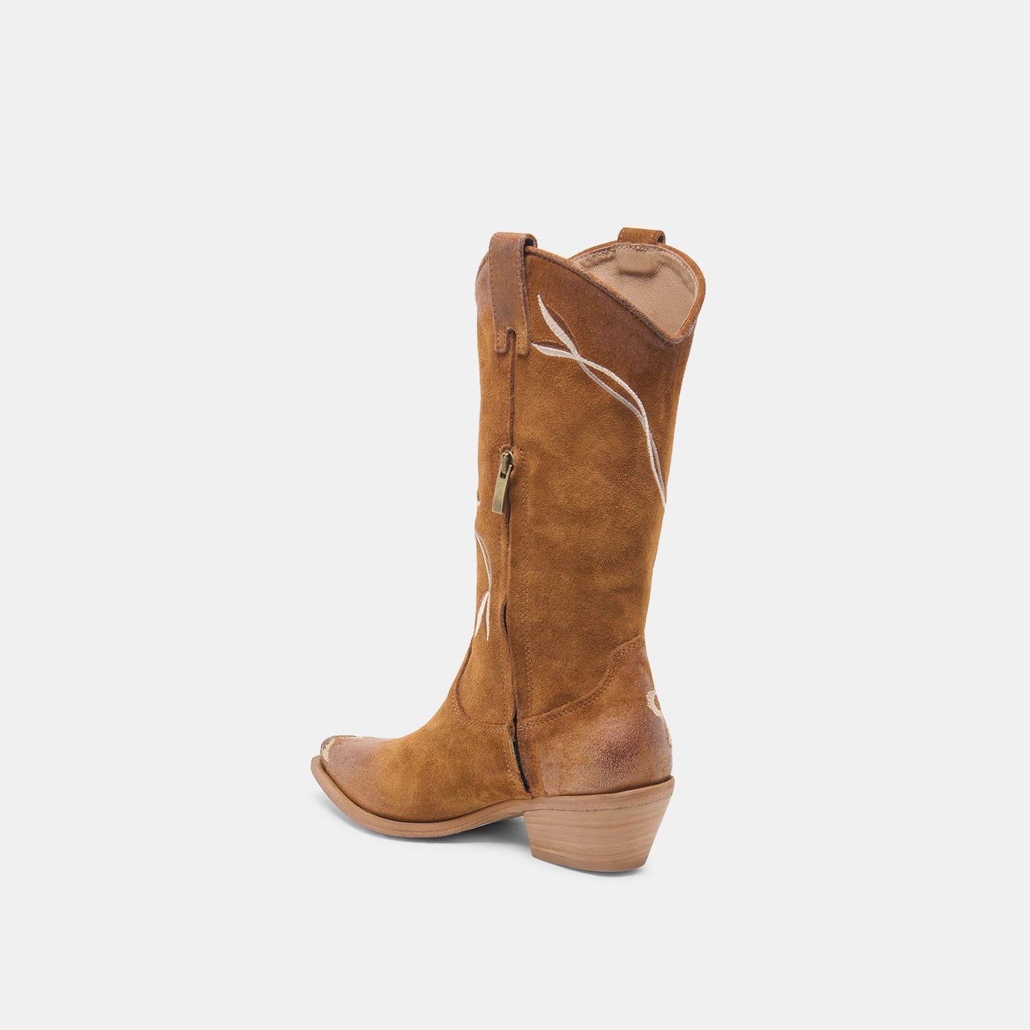 Dolce Vita BRANDO Tan Suede Embroidered Pointed-Toe Western Boots