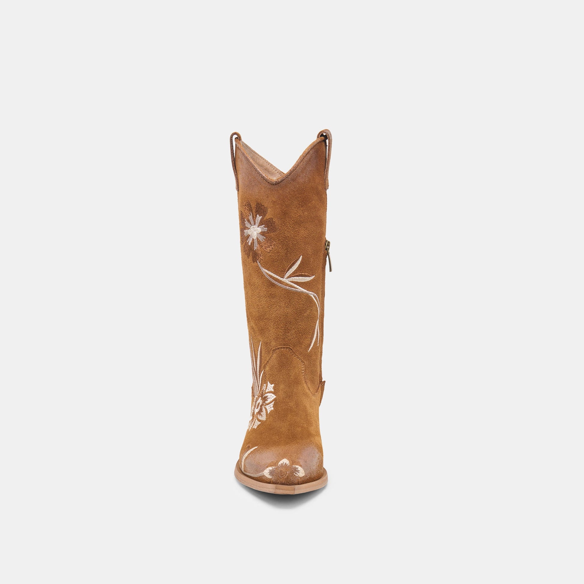 Dolce Vita BRANDO Tan Suede Embroidered Pointed-Toe Western Boots
