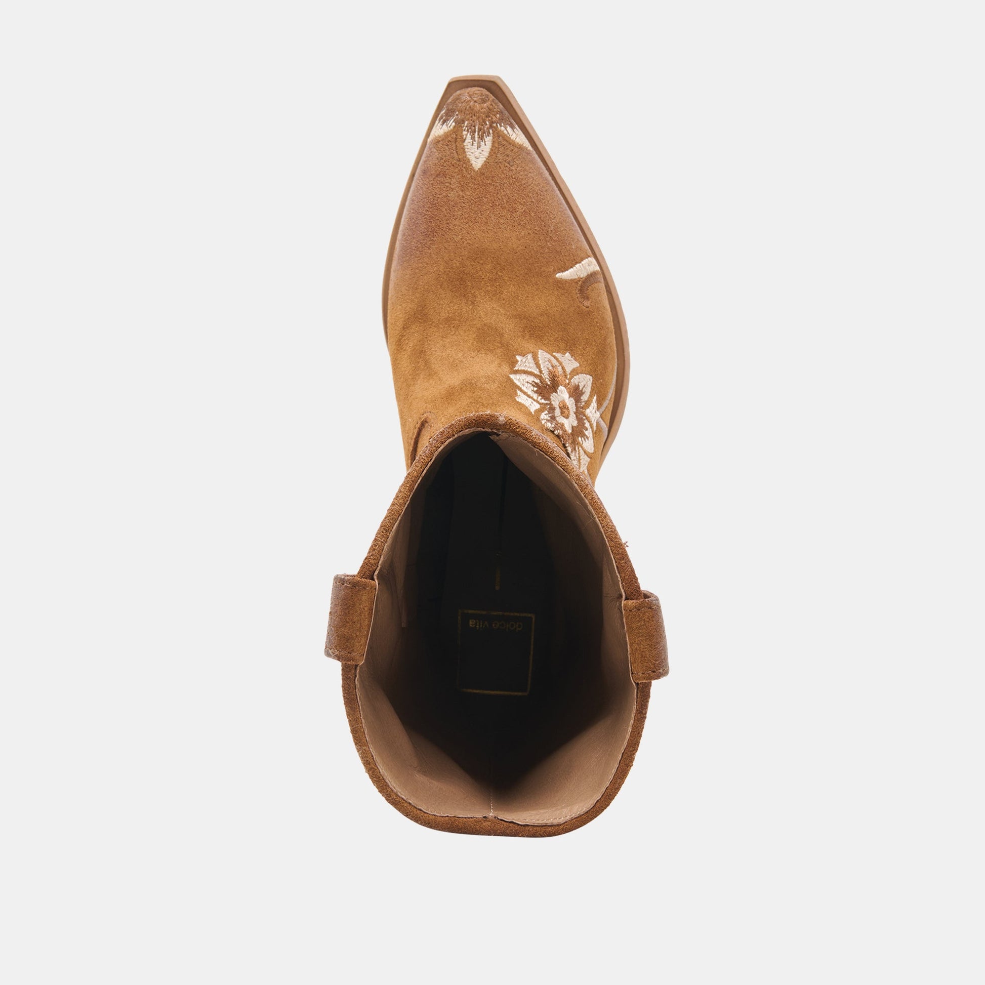 Dolce Vita BRANDO Tan Suede Embroidered Pointed-Toe Western Boots