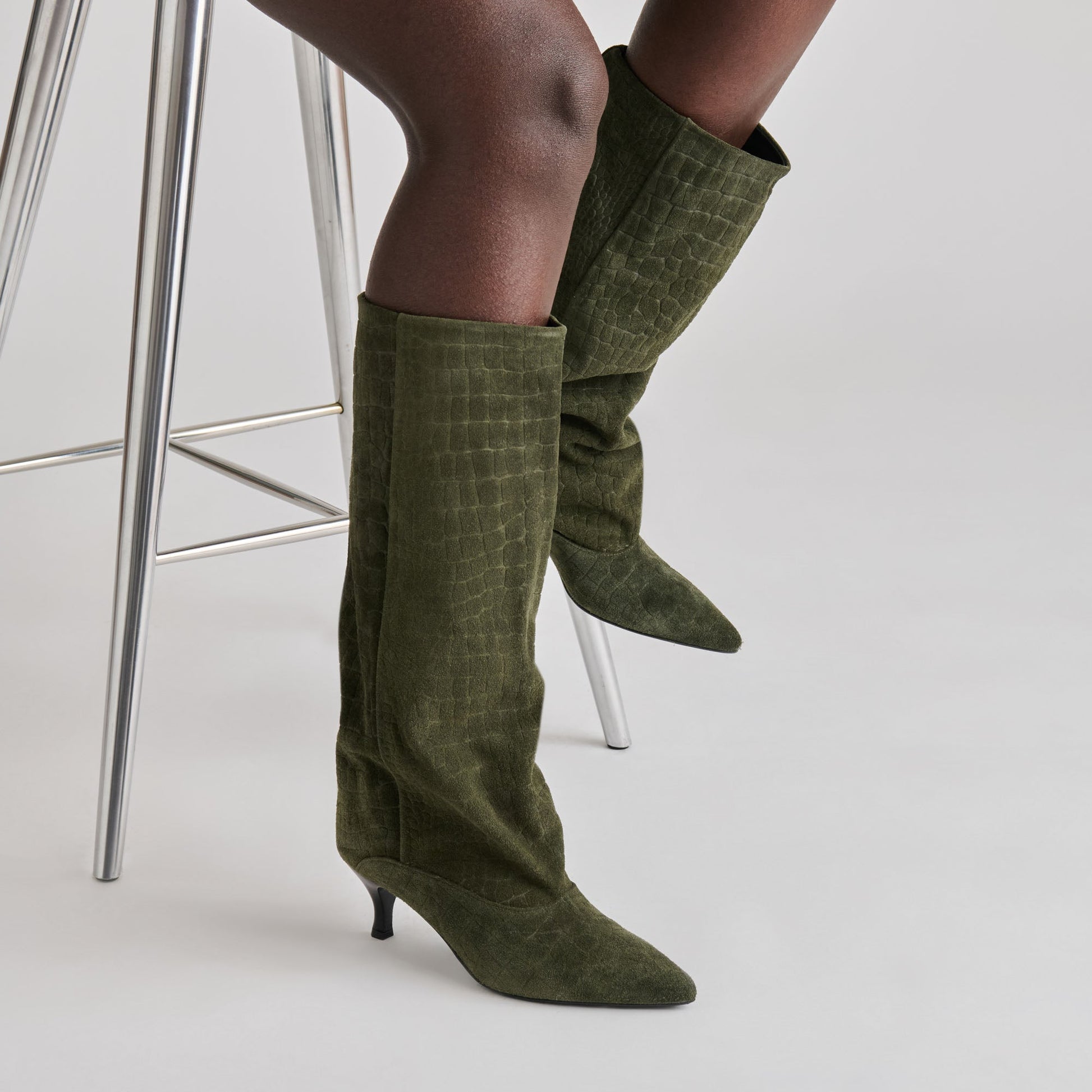 Dolce Vita Roxla Olive Croco Embossed Leather Boots