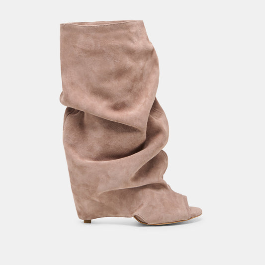 Dolce Vita CLYFF Taupe Suede Slouch Foldover Open-Toe Boots
