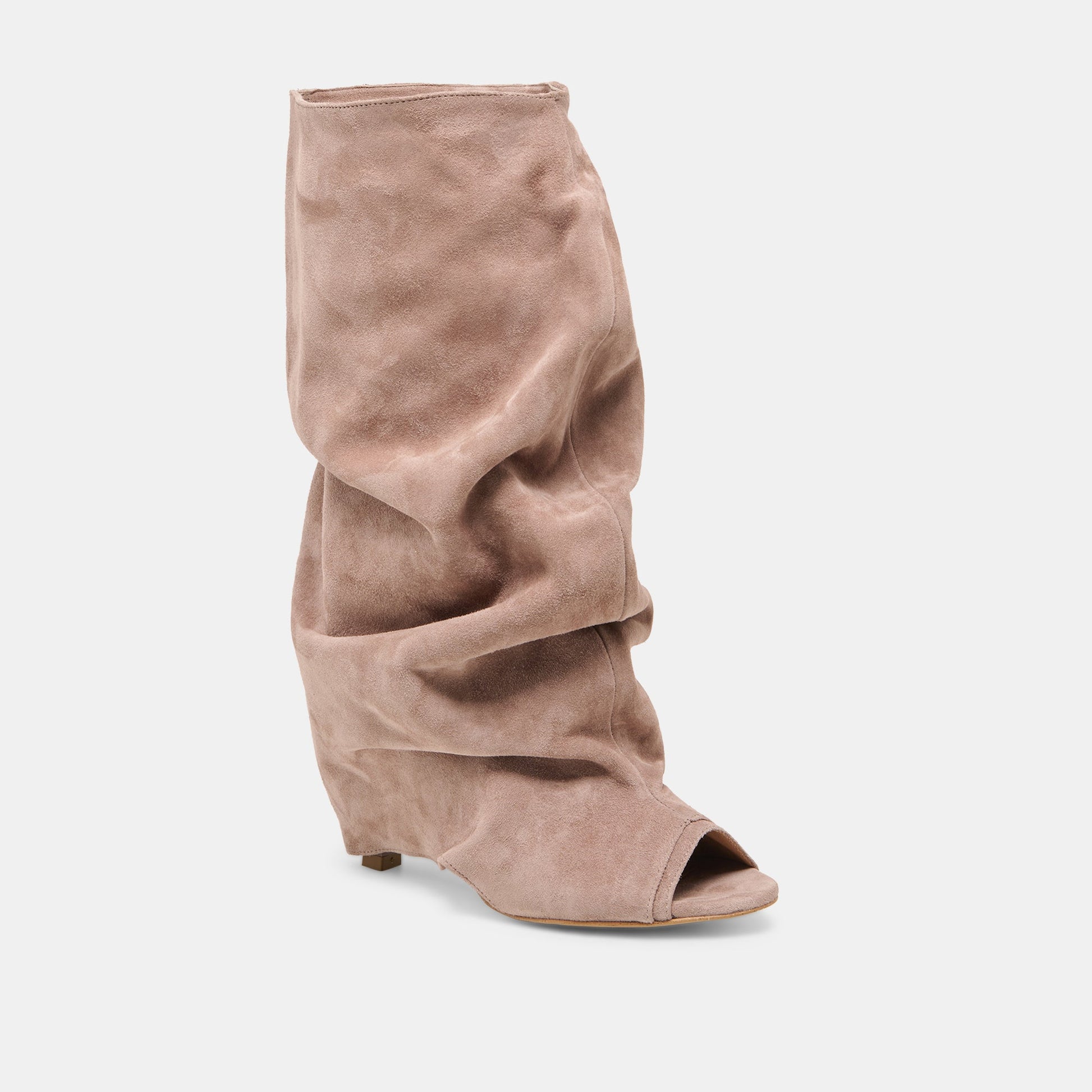 Dolce Vita CLYFF Taupe Suede Slouch Foldover Open-Toe Boots