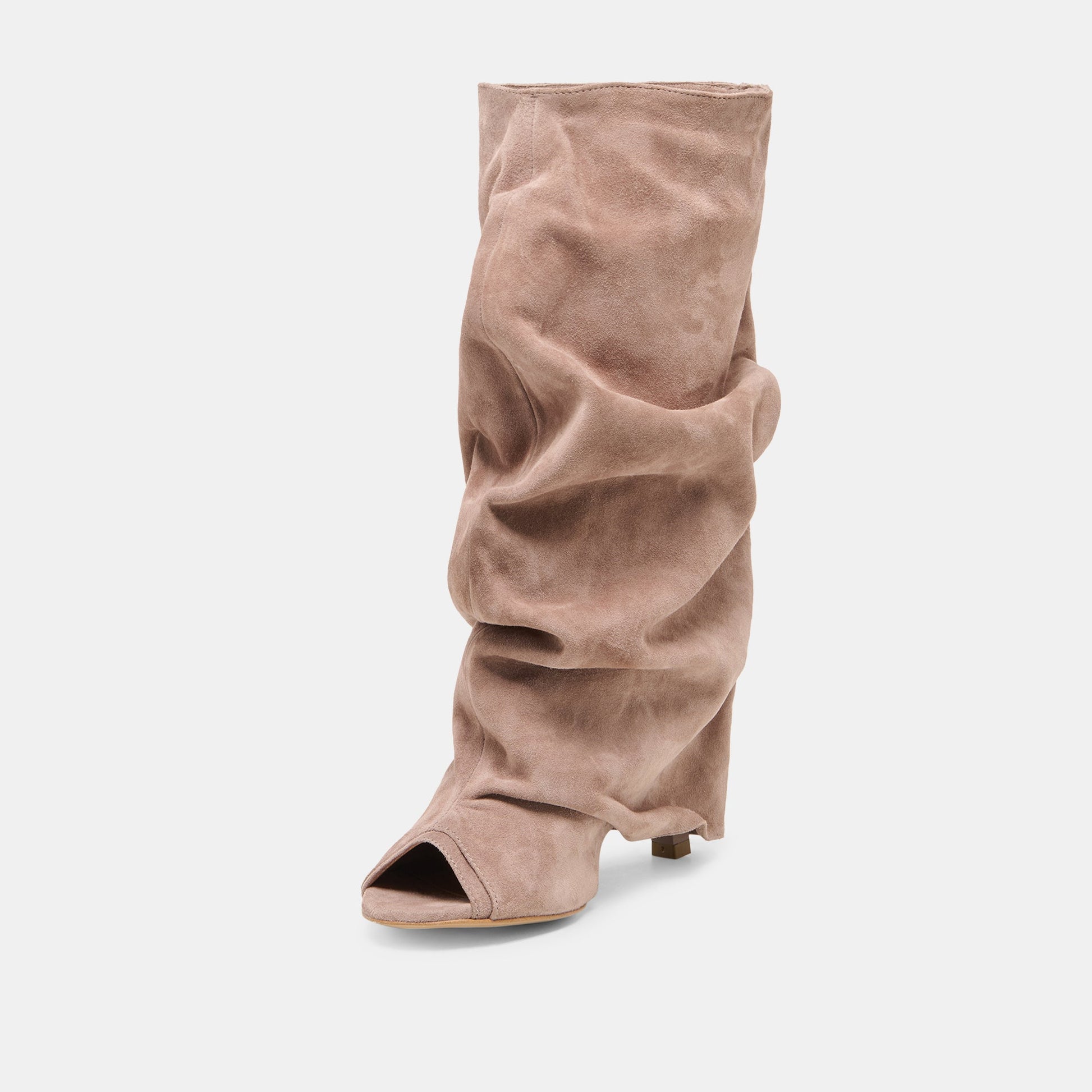 Dolce Vita CLYFF Taupe Suede Slouch Foldover Open-Toe Boots
