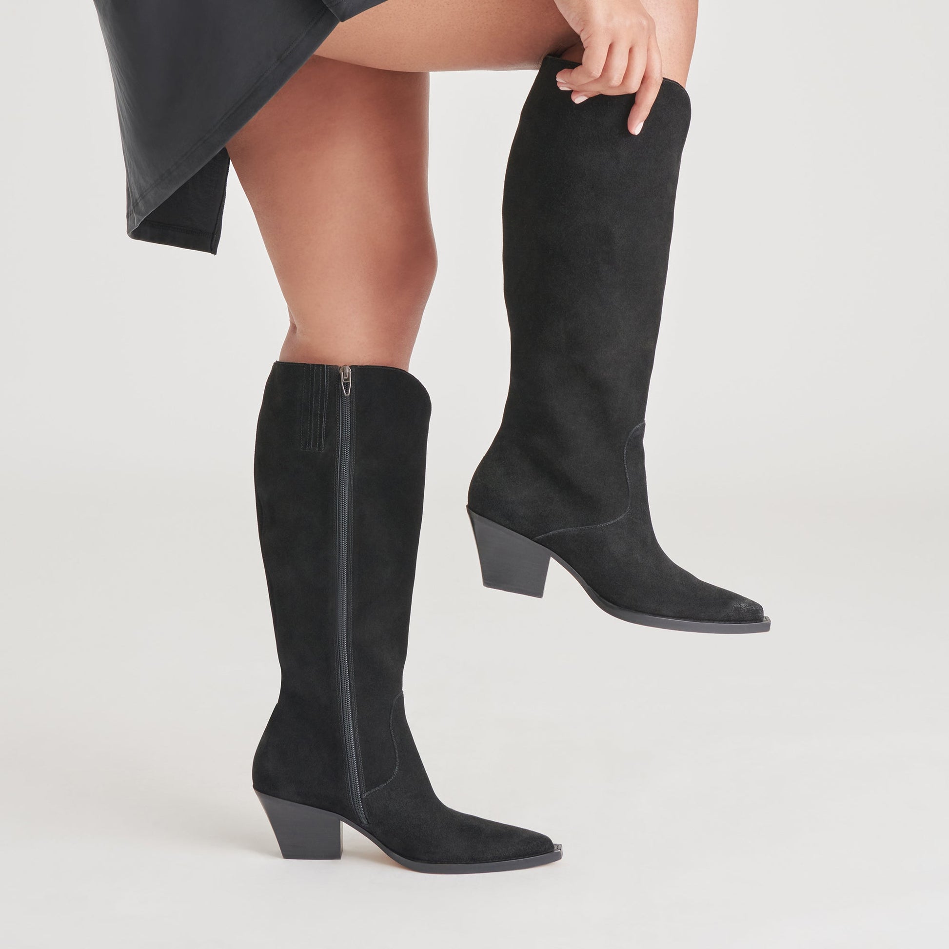 Dolce Vita RAJ Wide Calf Boots Onyx Suede | Women's Onyx Suede Knee-High Boots
 – Dolce Vita