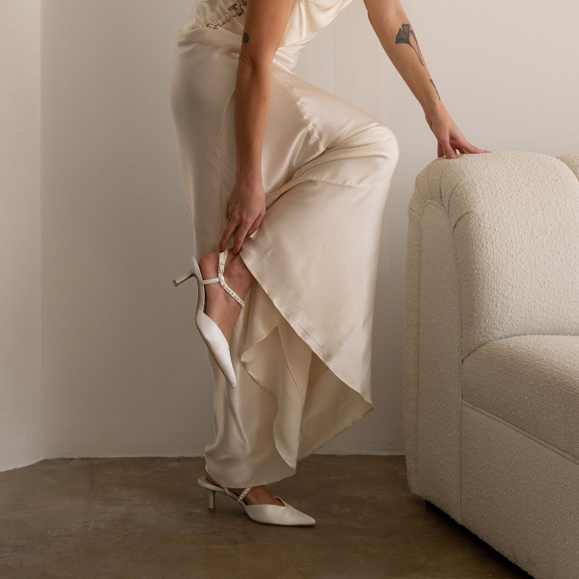 Dolce Vita Kamra Pearl True White Satin Mid Heels