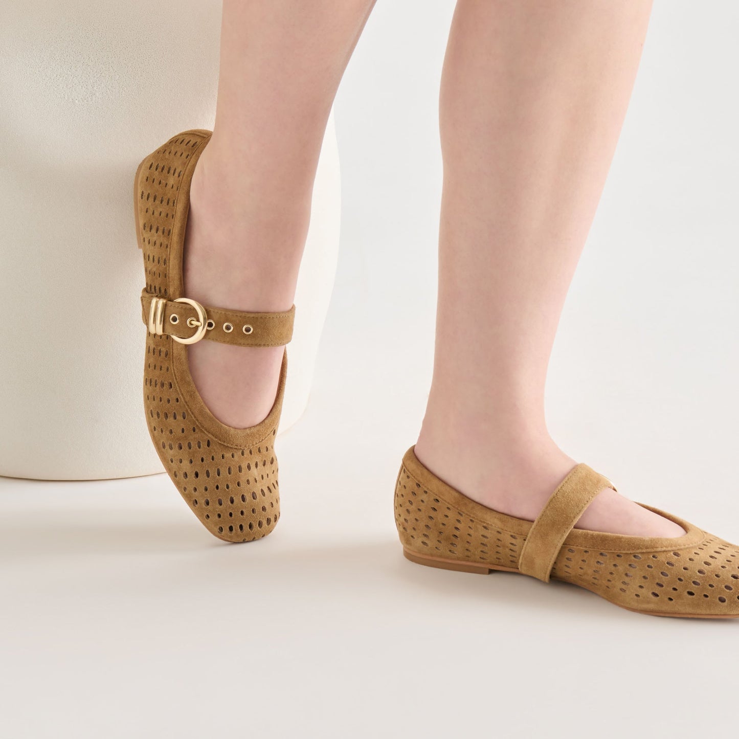 Dolce Vita Mikel Lt Brown Perforated Suede Ballet Flats