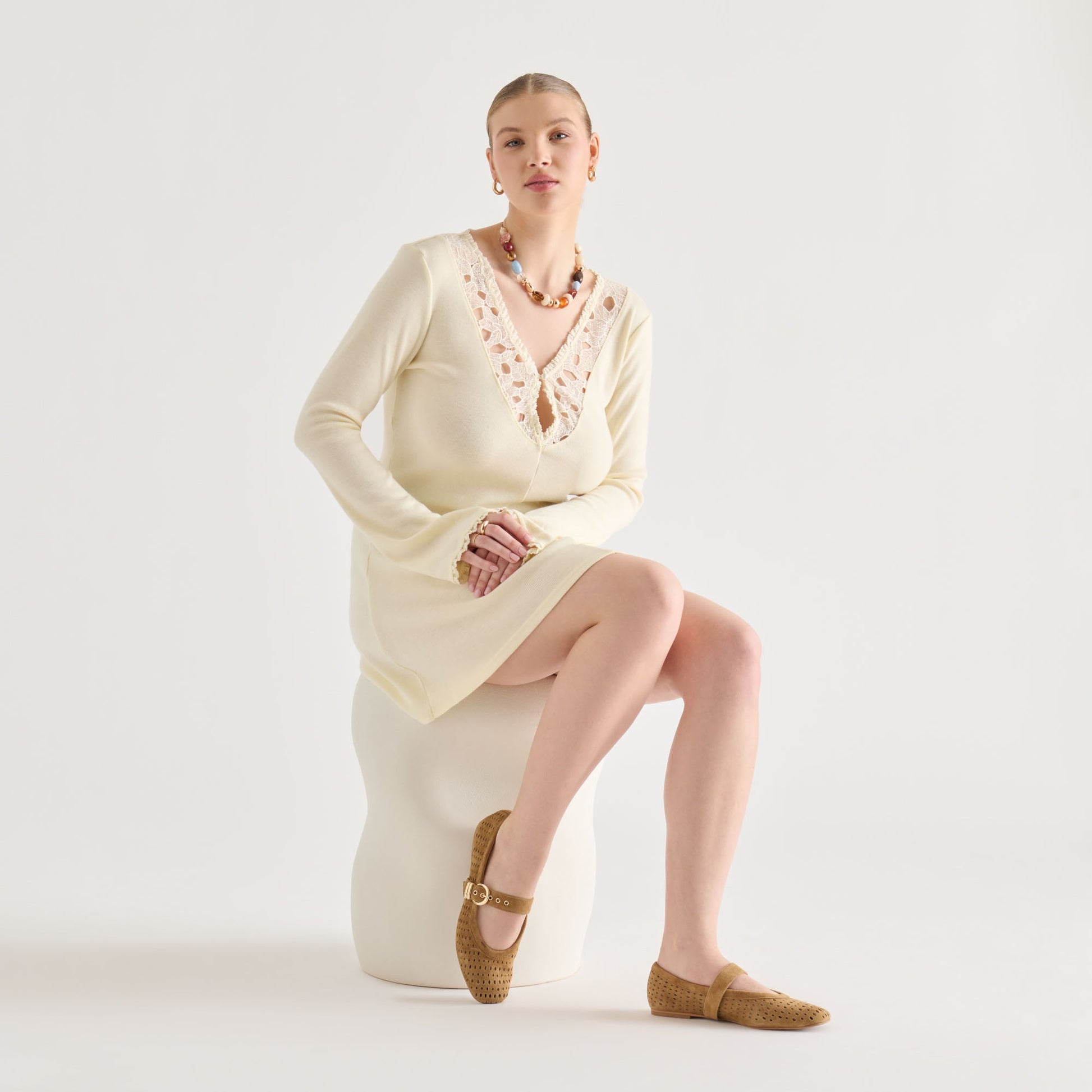 Dolce Vita Mikel Lt Brown Perforated Suede Ballet Flats